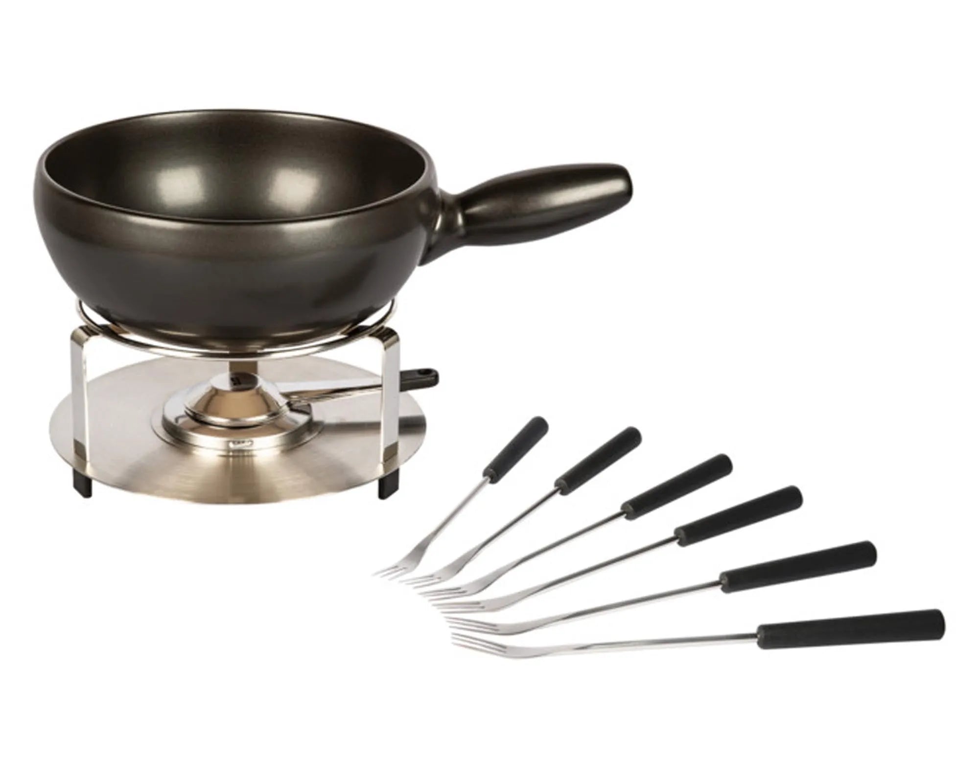 Elegantes Fondueset von STÖCKLI, ø 23 cm, mit Antihaftbeschichtung und ergonomischen Griffen für perfekte Fondue-Abende.