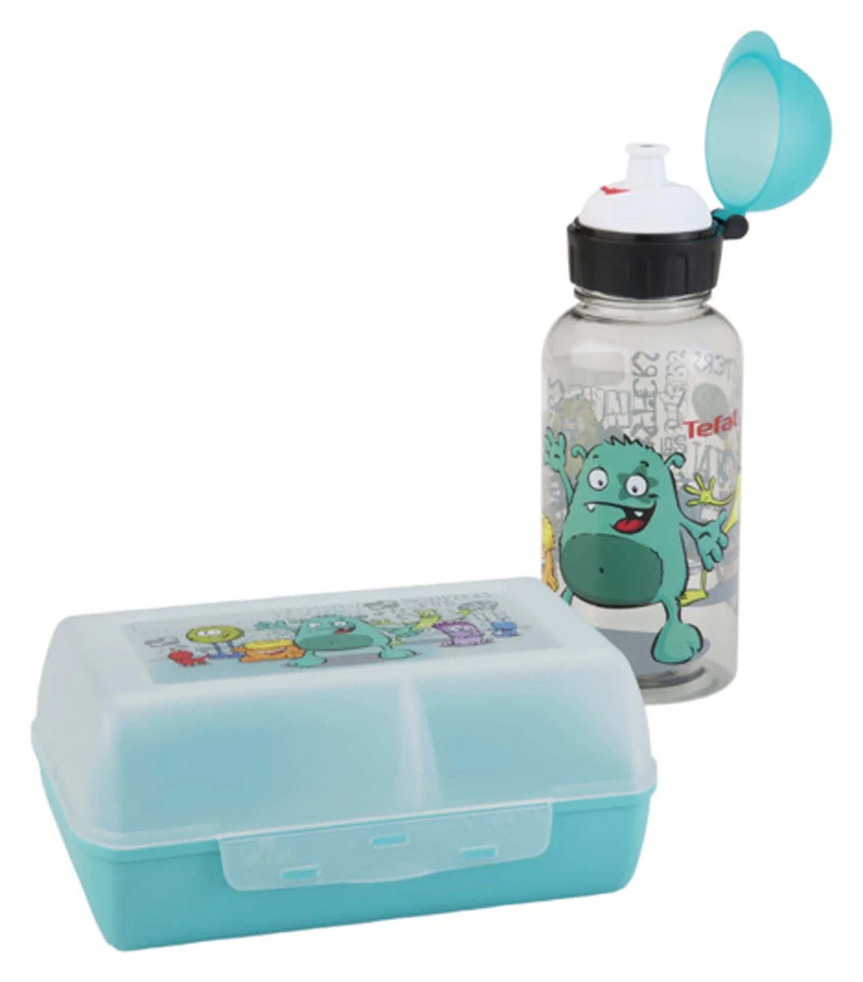 Buntes EMSA Kids Set: BPA-freie Trinkflasche (500ml) & Snack-Dose im fröhlichen Monster-Design, ideal für Schule & Ausflüge.