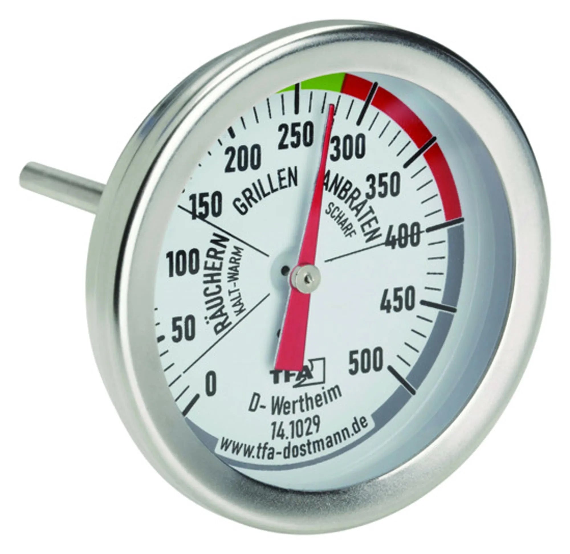 Hochwertiges TFA Grillthermometer aus Edelstahl, präzise 0-300°C Messung, ideal für Fleisch & Gemüse, robust & benutzerfreundlich.