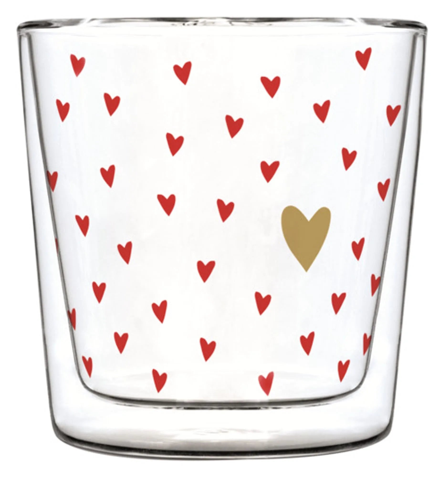 Doppelwandiges Borosilikatglas mit "Little Hearts"-Design, 300 ml, ideal für heiße und kalte Getränke, spülmaschinenfest.