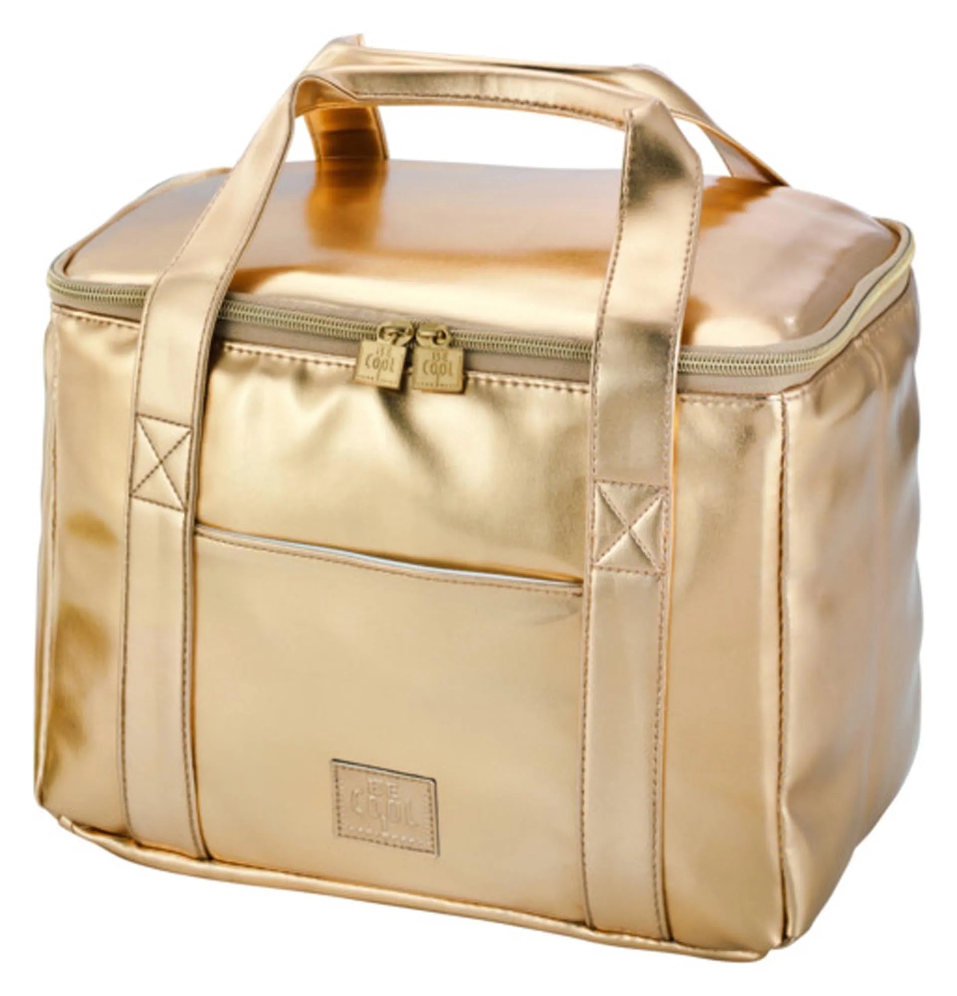 Elegante 10L Kühltasche in Gold von BE COOL: robust, isolierend, ideal für Picknicks, Strand und Einkäufe. Leicht und stilvoll.