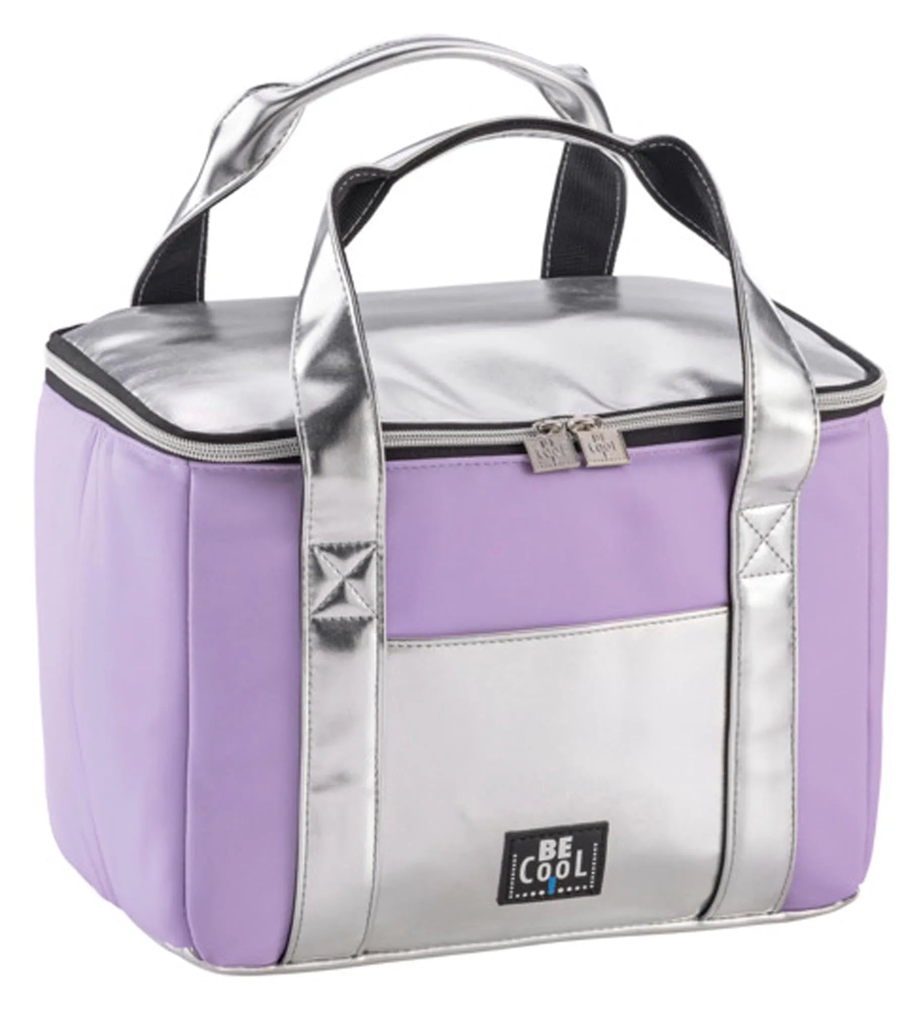 Stilvolle Kühltasche Lavendel/Silver 10.5L von BE COOL: robust, leicht, ideal für Picknicks, mit Tragegriffen und Schultergurt.