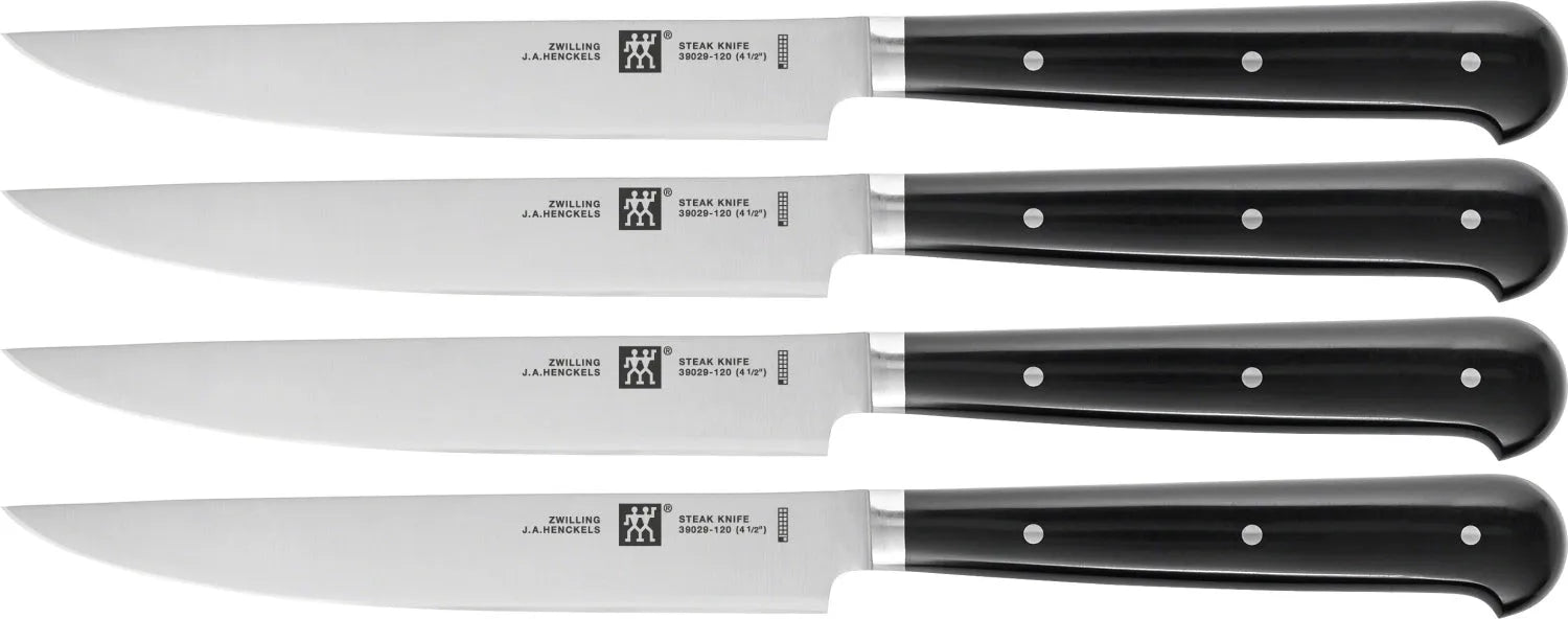 Elegantes 4-teiliges Zwilling TWIN Steakmesser Set, 120 mm, aus langlebigem 18/10 Edelstahl, ideal für Fleischliebhaber.