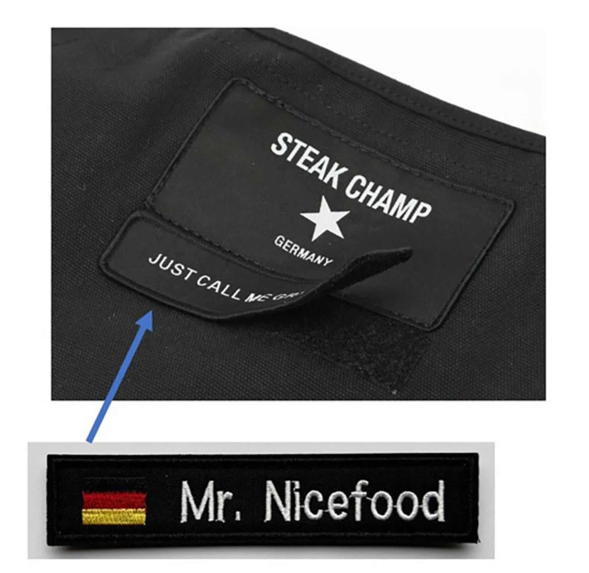 Kochschürze 2 Taschen mit Klettverschluss für Beschriftung in  präsentiert im Onlineshop von KAQTU Design AG. Grillzubehör ist von STEAK CHAMP