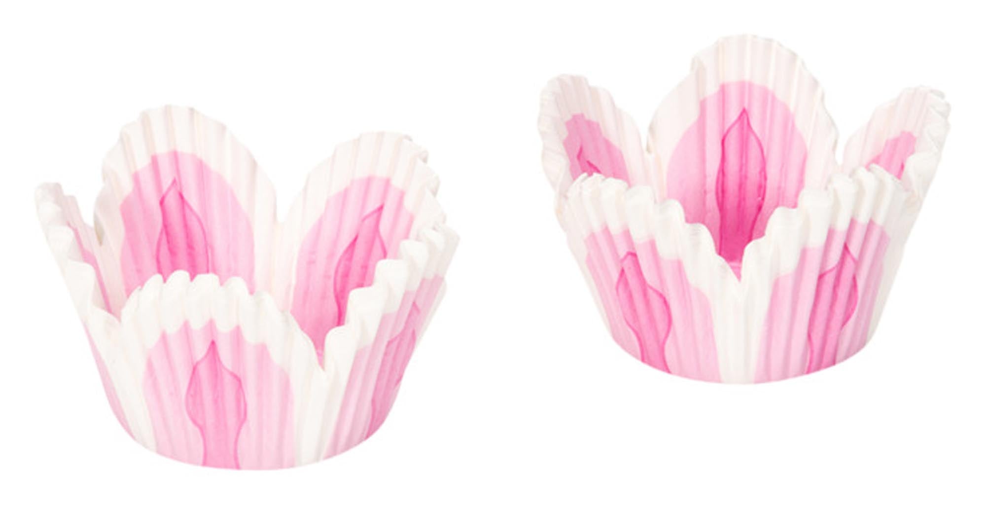 Papierförmchen Blumenform 48 Stück  rosa weiss ø 5 cm in  präsentiert im Onlineshop von KAQTU Design AG. Backform / Backblech ist von PATISSE