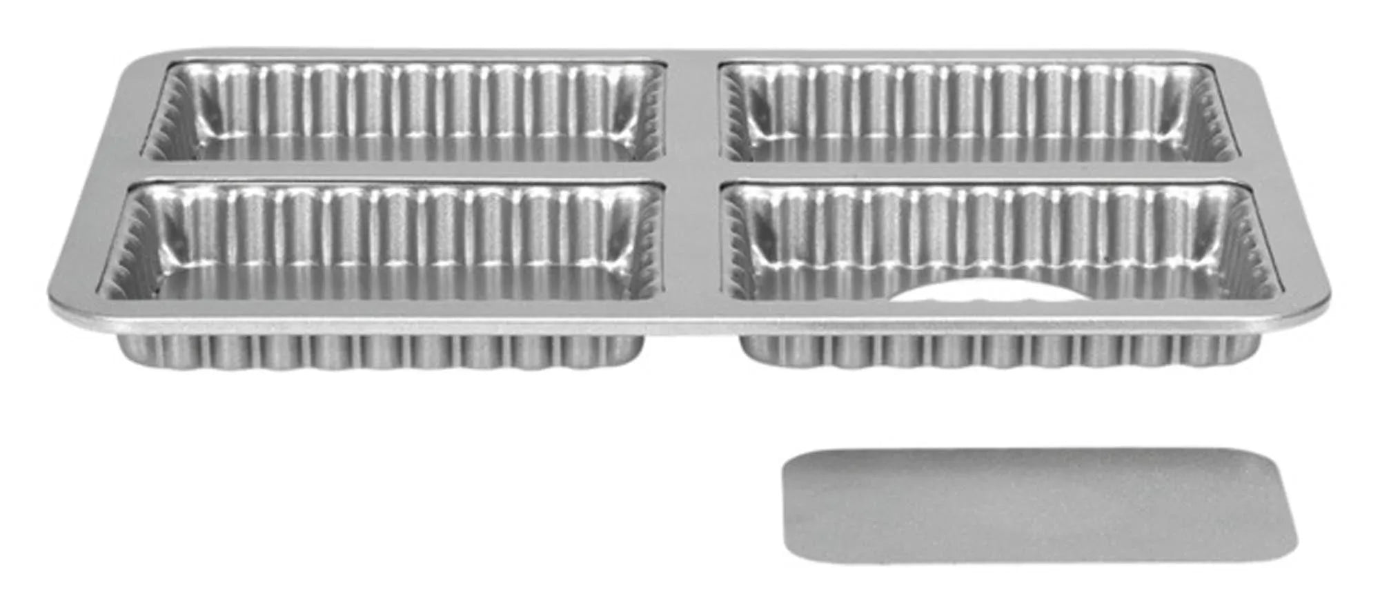 Mini-Quicheform-Blech 4-teilig von PATISSE: Antihaftbeschichtung, loser Boden, gleichmäßige Wärmeverteilung, ideal für Quiches & Snacks.
