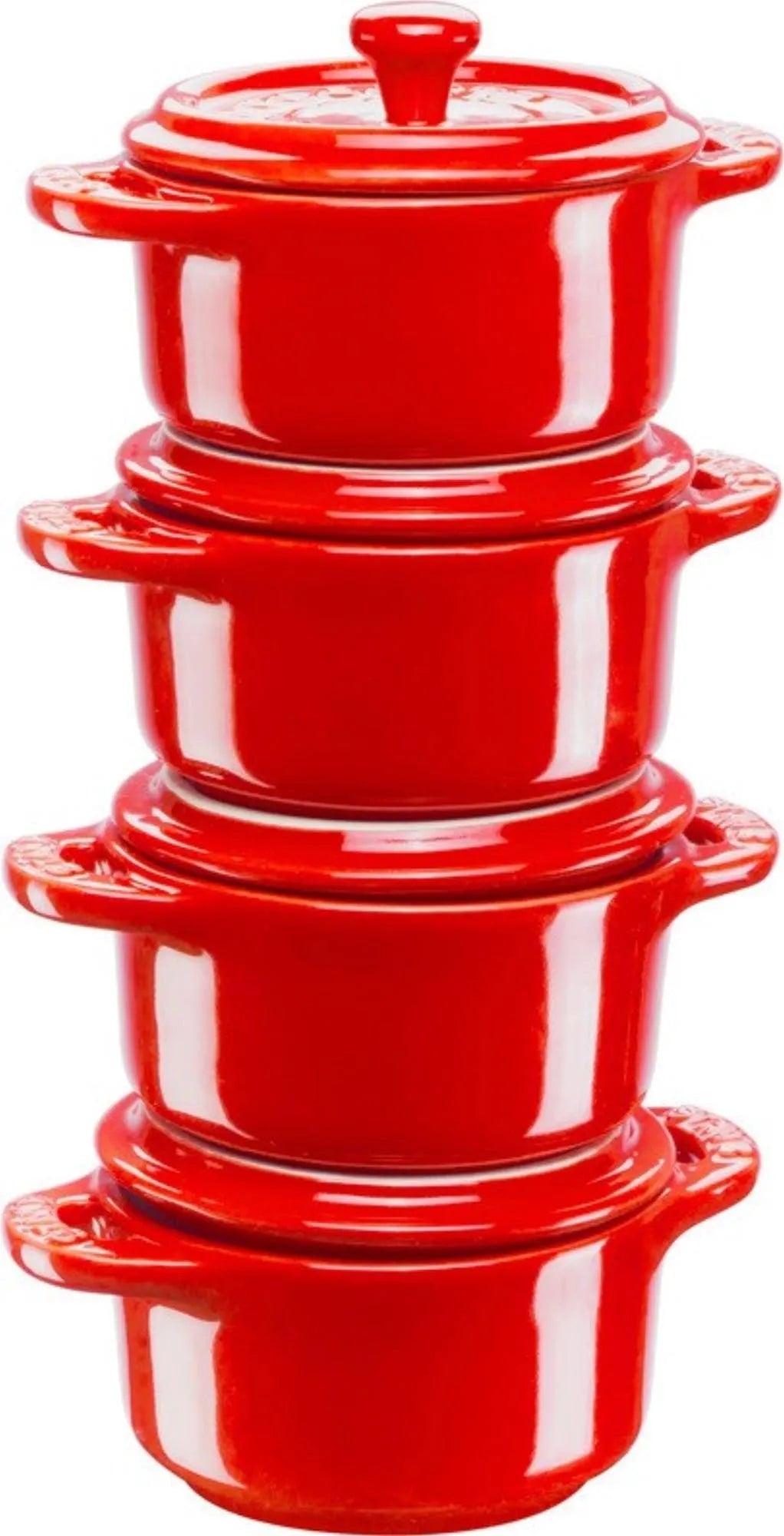 4er Set Keramik Mini Cocotte rund kirschRot 0.2l D10 cm - KAQTU Design