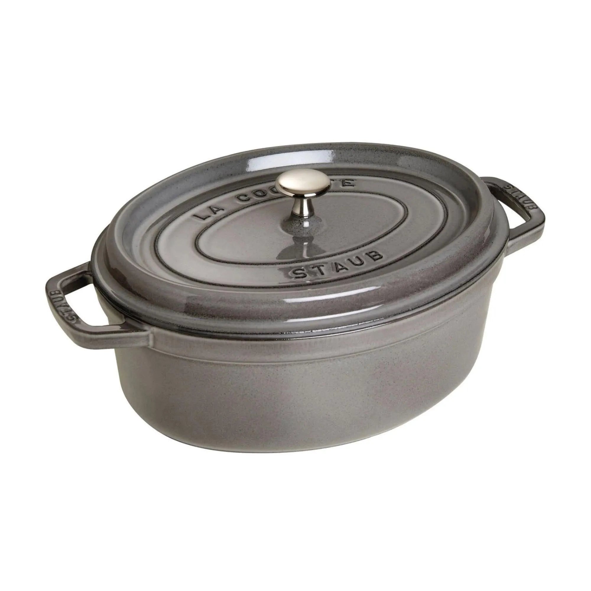 Ovaler Cocotte 37 cm von Staub, Graphit-Grau, 8L, Gusseisen: Exzellente Wärmeleitung, pflegeleicht, ideal für große Gerichte.