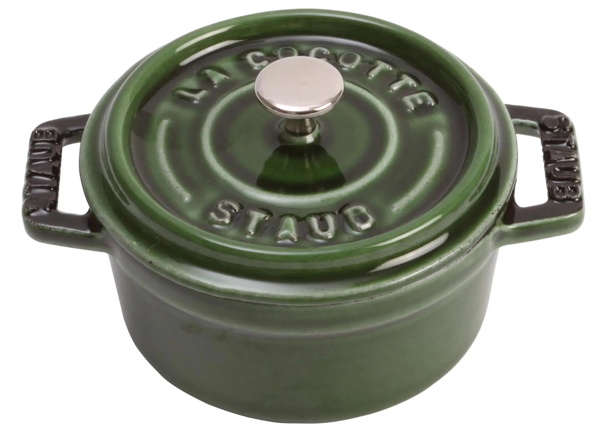 Mini Cocotte 10 cm, Basilikum-Grün, Gusseisen, 0.25l, ideal für kleine Gerichte, gleichmäßige Wärmeverteilung, stilvoll und langlebig.