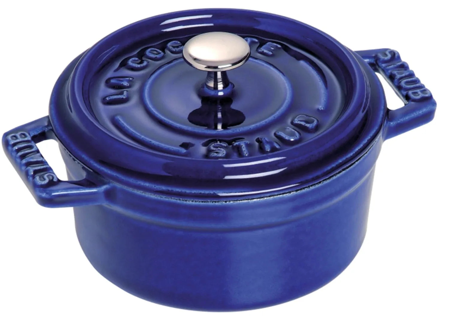 Elegante Staub Cocotte 26 cm, dunkelblau, 5,25l. Gusseisen für gleichmäßige Wärme, ideal für Eintöpfe und Schmorgerichte. Für alle Herdarten.