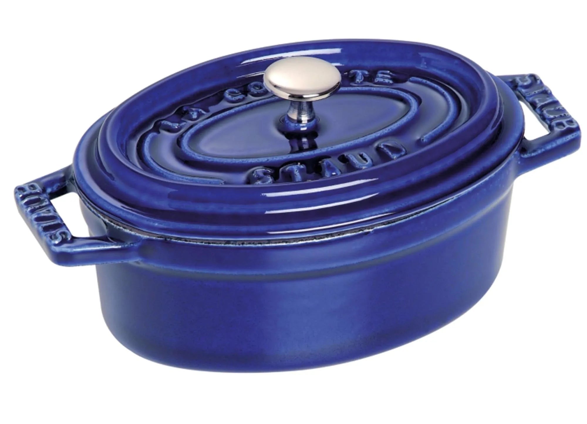 Elegante Cocotte 29 cm, oval, dunkelblau, 4.2l, Gusseisen. Perfekte Wärmeverteilung, ideal für Eintöpfe, Braten, alle Herdarten.