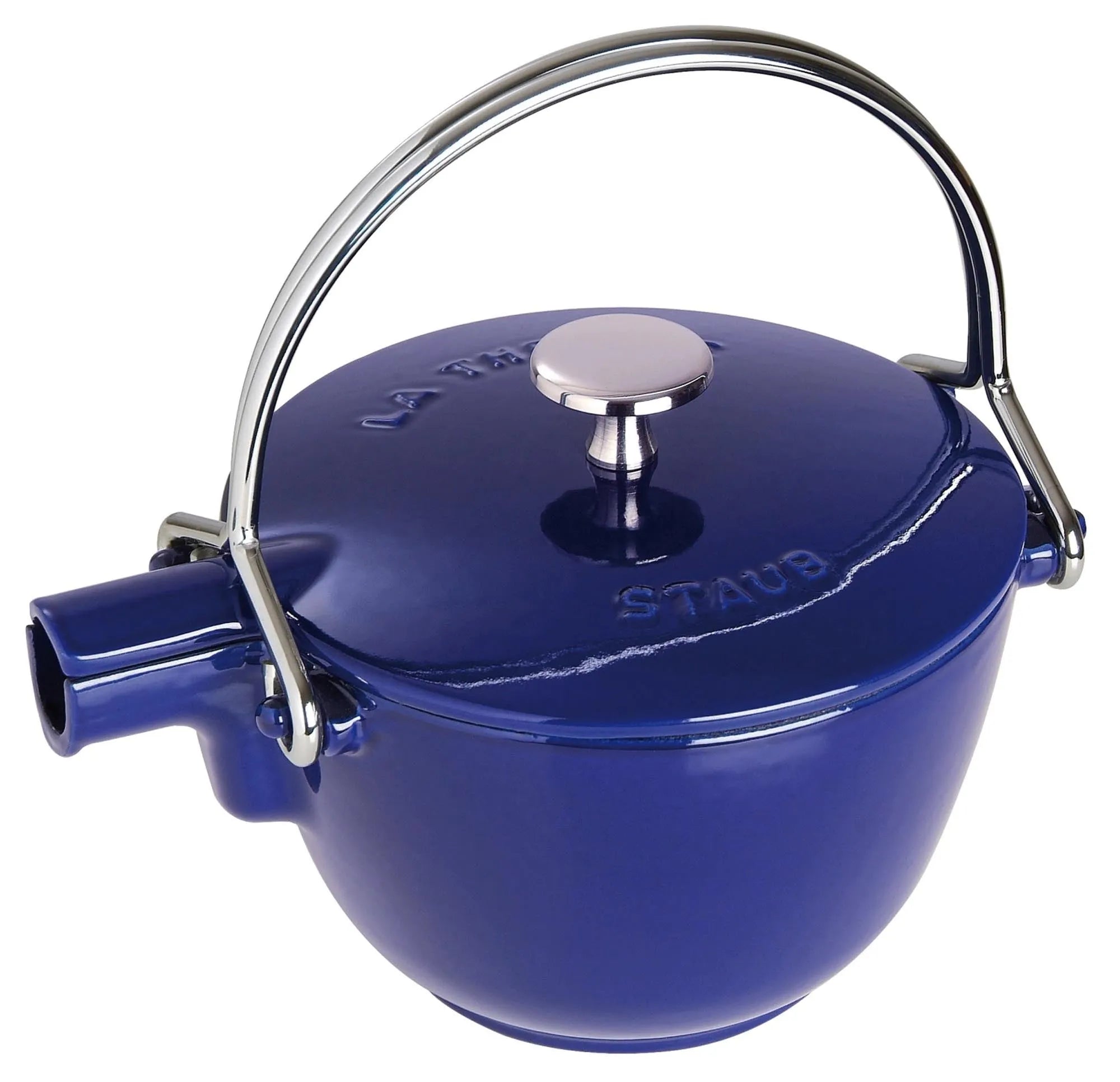 Elegante, dunkelblaue Staub Teekanne aus Gusseisen, 1,15 l, 16,5 cm hoch, für perfekte Wärmespeicherung und stilvolle Teestunden.