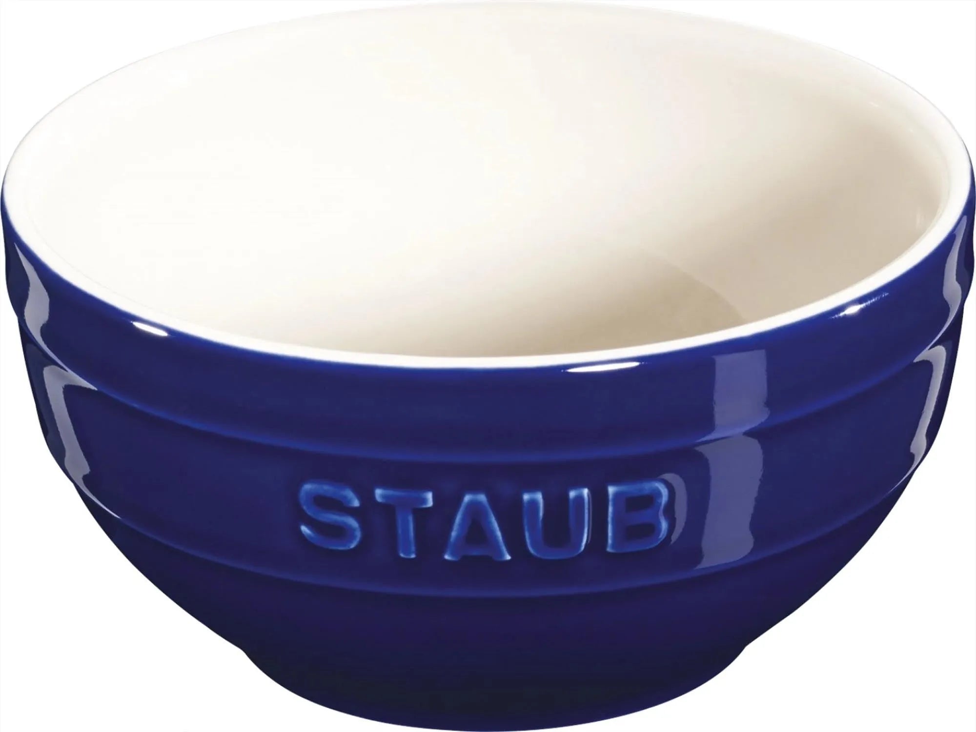 Elegante dunkelblaue Keramikschüssel von Staub, Ø12 cm, 0,4l. Ideal für Snacks, ofenfest, kratzfest, stilvoll und vielseitig.