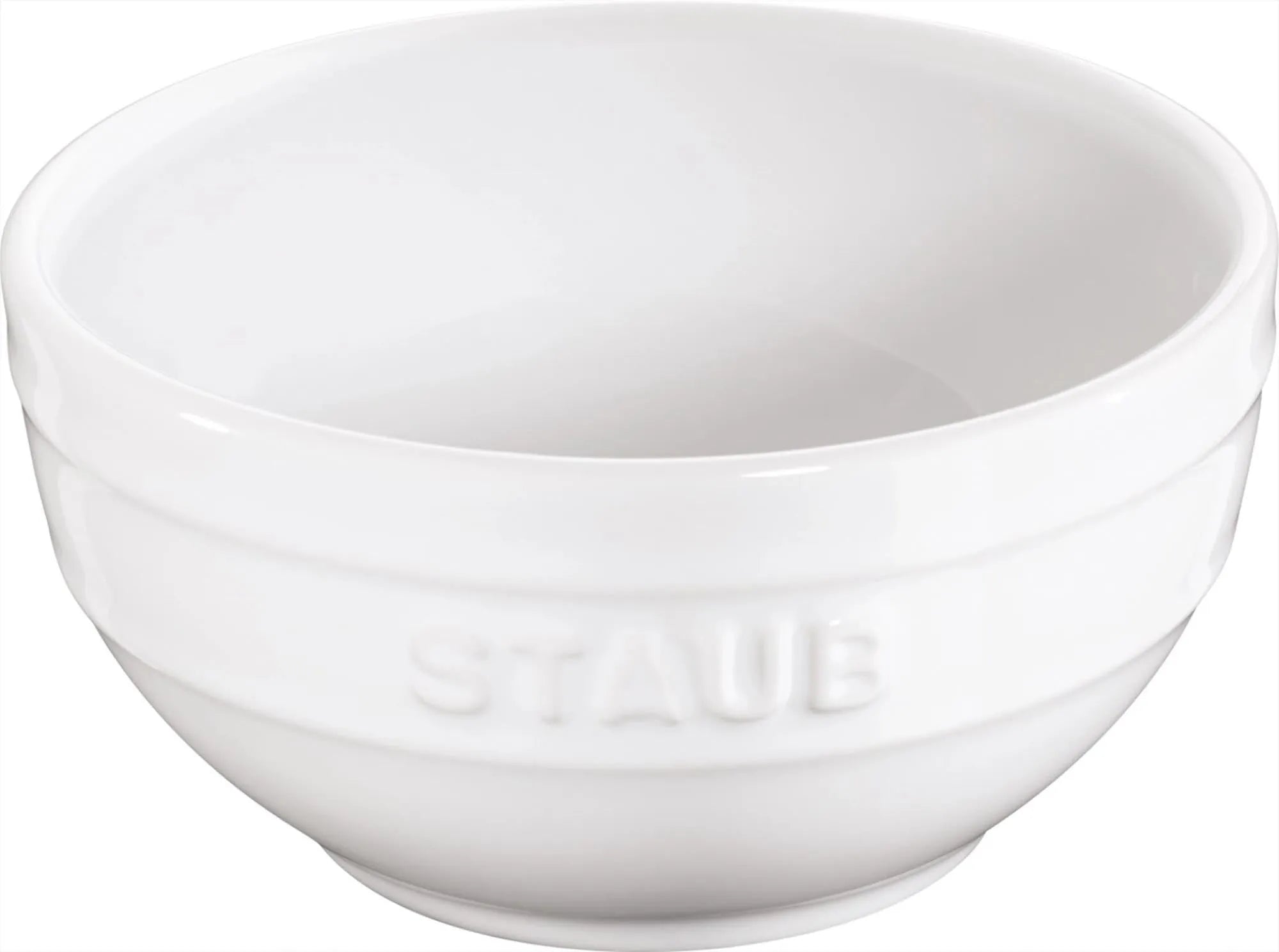 Elegante, weiße Keramik Schüssel von Staub, Ø12 cm, 0,6l. Ideal für Snacks, langlebig, spülmaschinenfest, zeitloses Design.