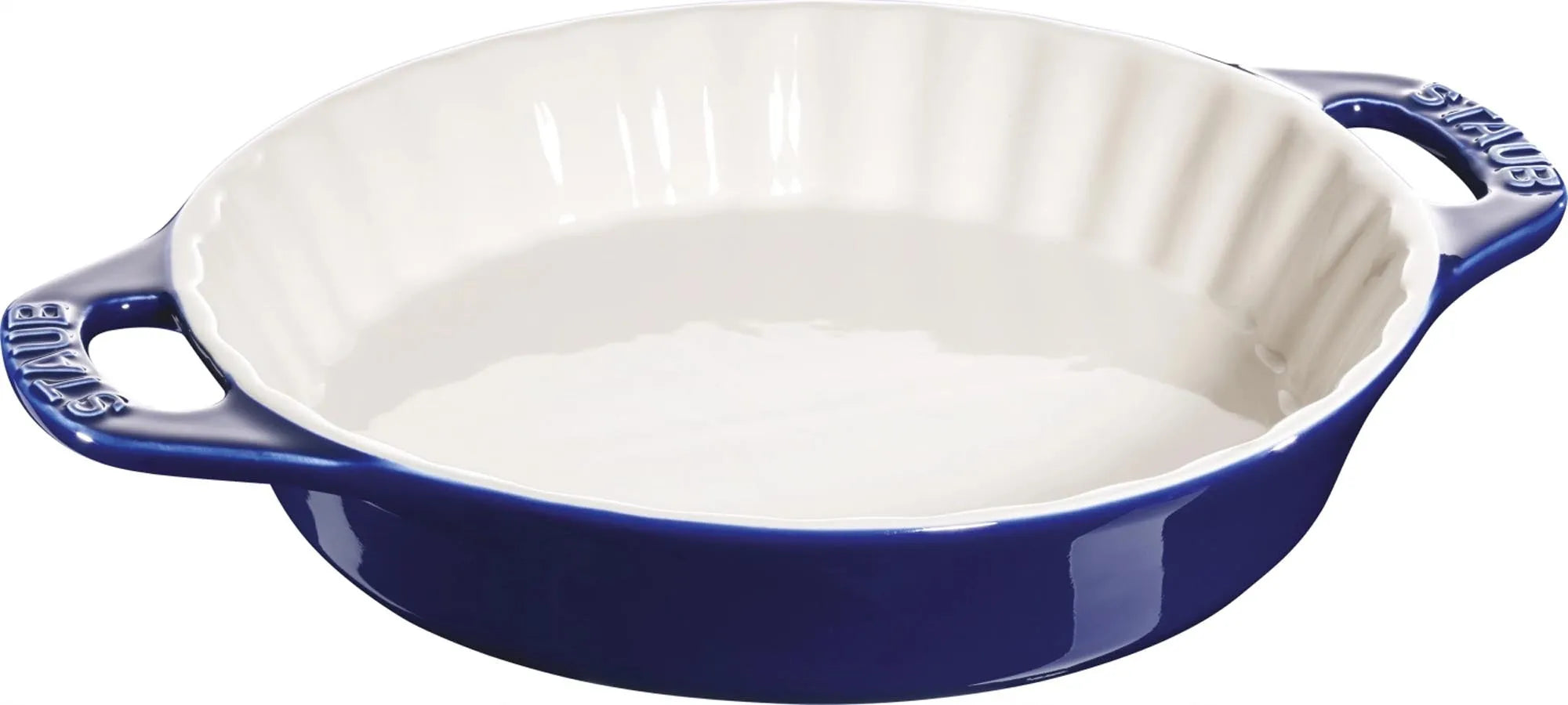 Elegante, dunkelblaue Staub Kuchenform (24 cm) aus Keramik für perfekte Backergebnisse und vielseitige Einsatzmöglichkeiten.