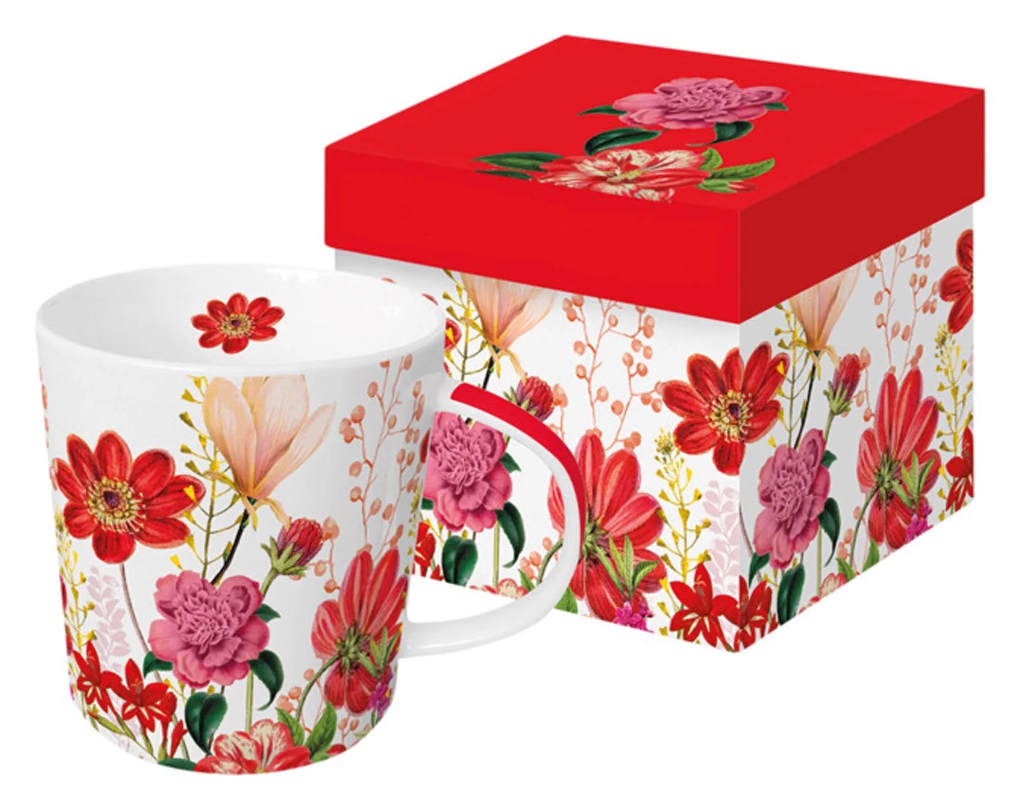 Trend Mug GB Floria: Hochwertiger Glasbecher, 350 ml, florales Design, hitzebeständig, spülmaschinengeeignet.