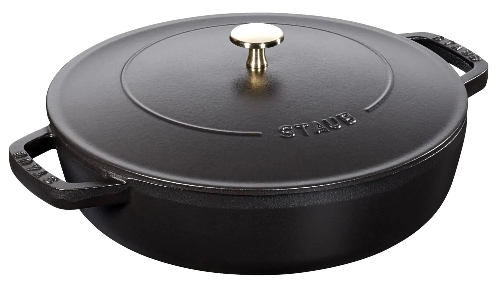 Schwarze Schmorpfanne Chistera 24 cm von Staub aus Gusseisen, ideal zum Schmoren und Braten, für alle Herdarten geeignet.