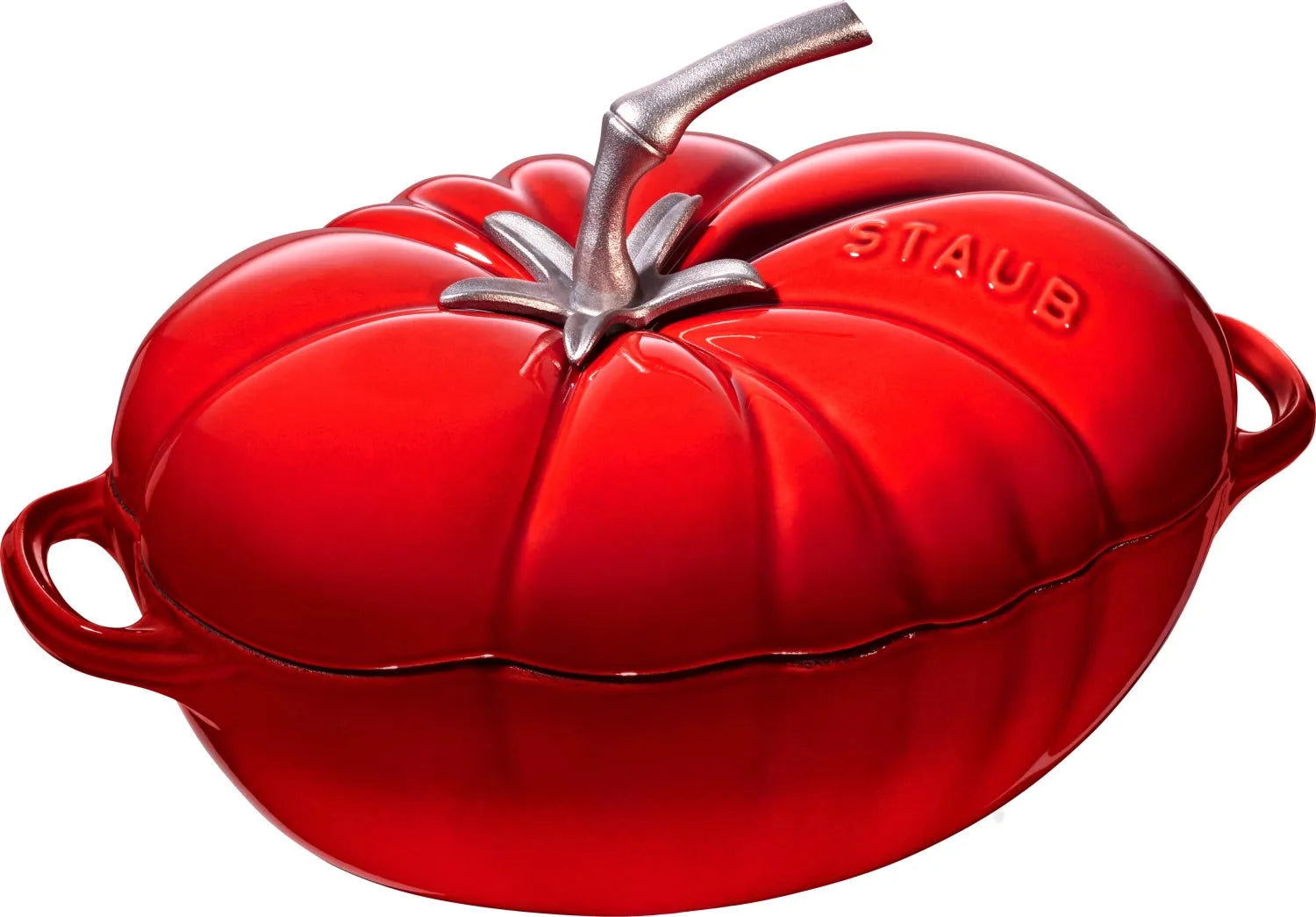 Die Staub Cocotte Tomate 2.9l: Gusseisen-Meisterwerk in Tomatenform, ideal für Eintöpfe, Schmorgerichte und Brot. Perfekte Wärmespeicherung.