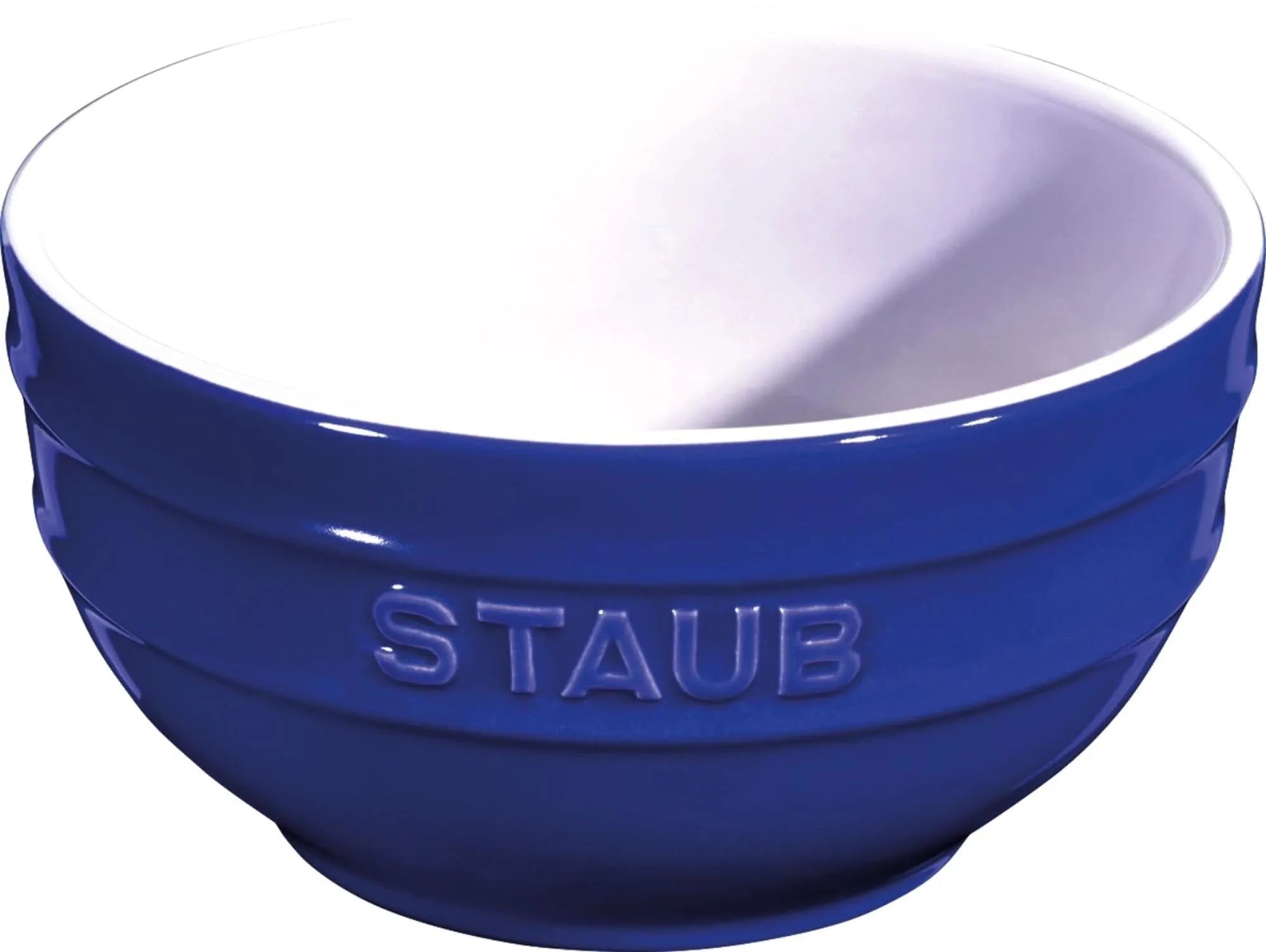 Elegante blaue Keramik Schüssel von Staub, Ø14 cm, 0,7l. Ideal für Salate, Desserts. Ofen- und mikrowellengeeignet, kratzfest.