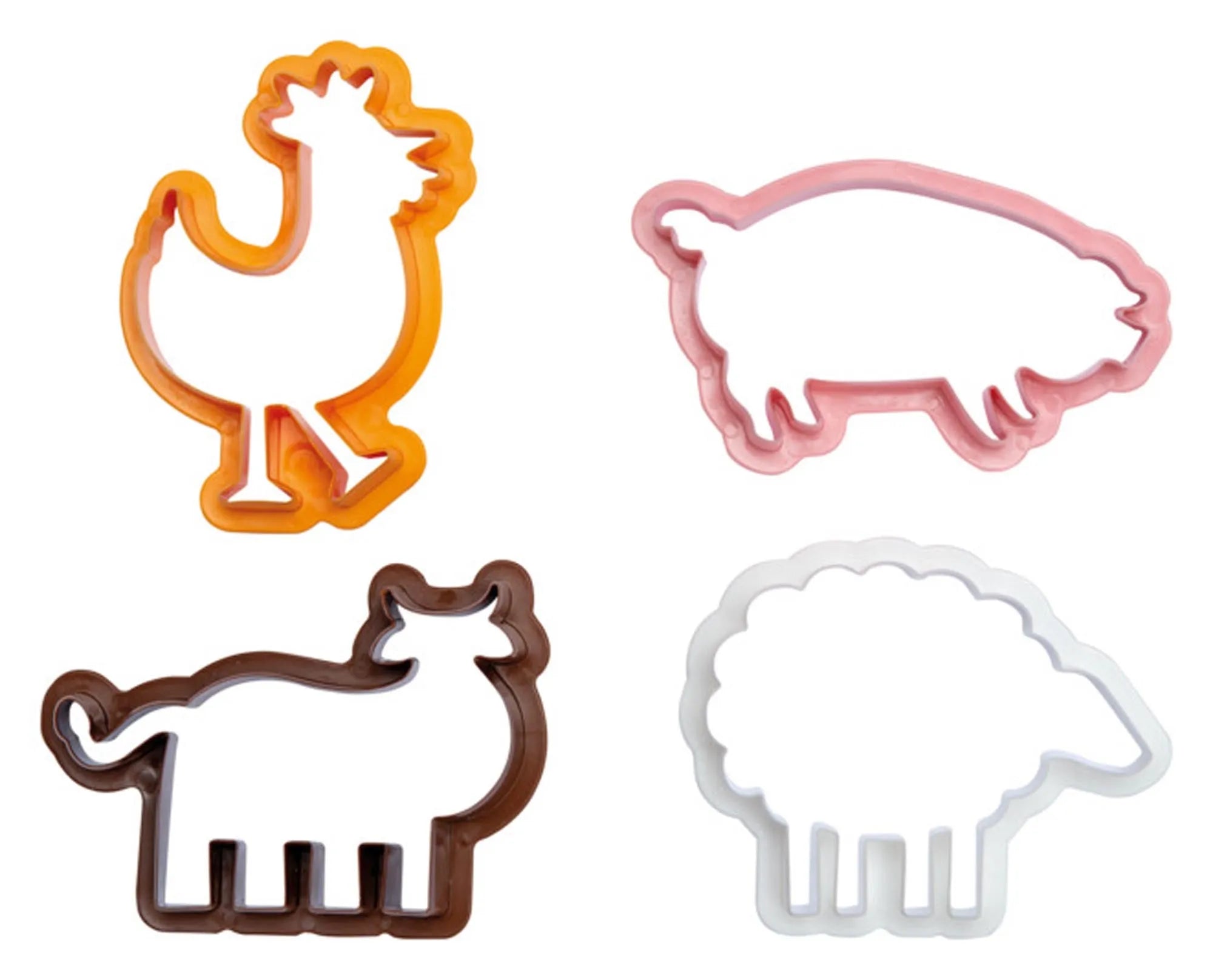 Entdecken Sie das DECORA Ausstecher-Set: 4 Bauernhof-Tiere aus robustem Kunststoff für kreative Backideen. Perfekt für Kekse & Fondant!