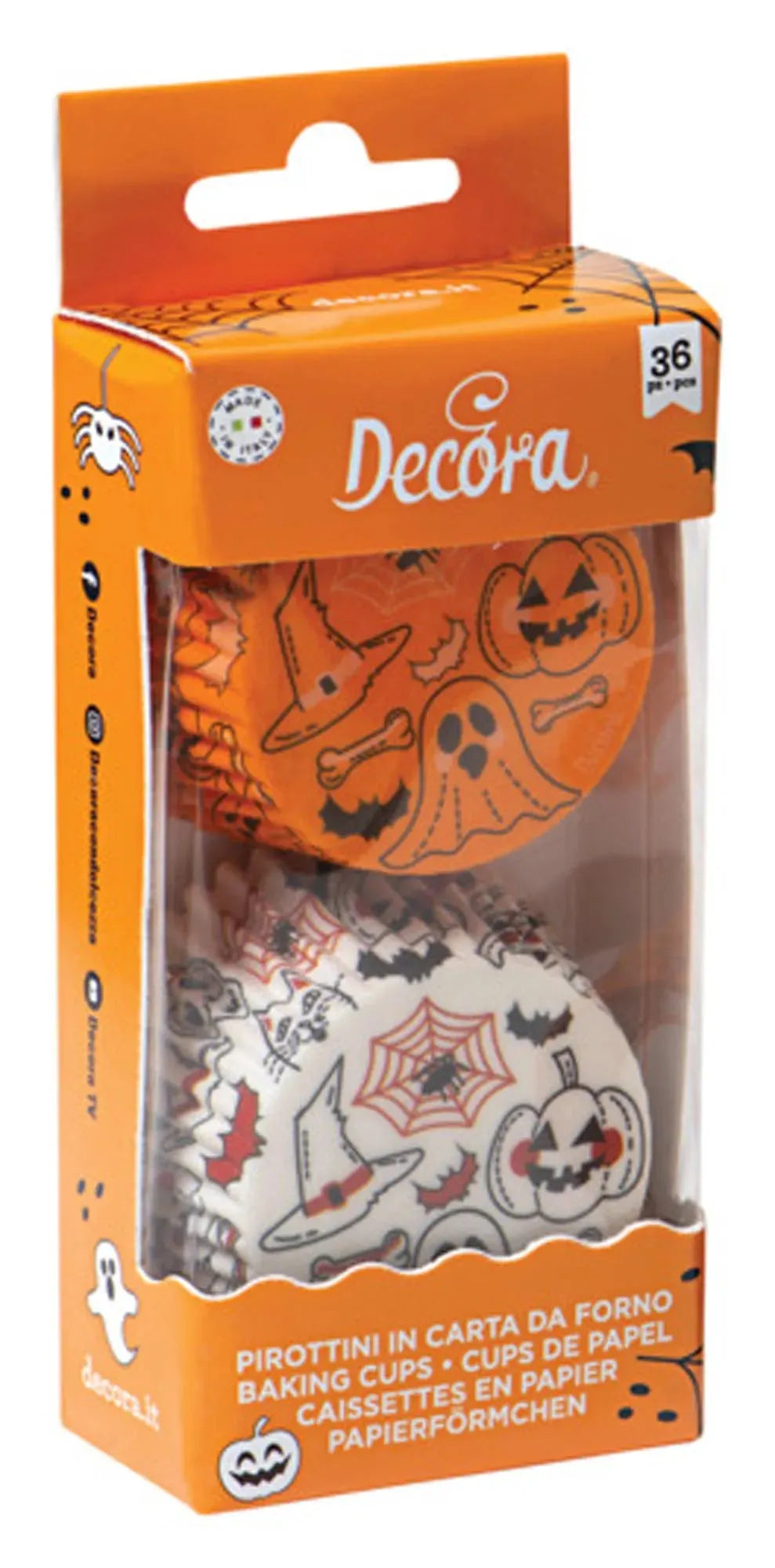 Papier-Backförmchen Kürbis & Geist von DECORA: 36 Stück, ø 5x3,2 cm, ideal für Halloween-Muffins, hitzebeständig, fett- und feuchtigkeitsbeständig.