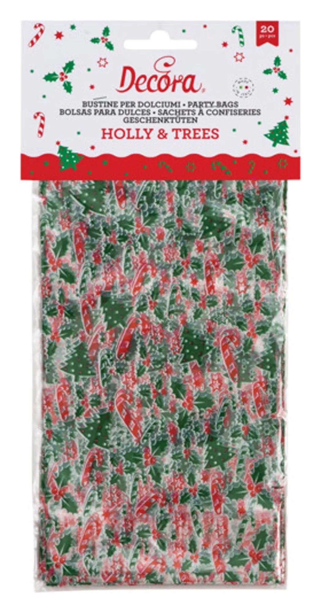 Klarsicht-Beutel Holly & Trees X-Mas 20 Stück 12.5x3x24 cm in  präsentiert im Onlineshop von KAQTU Design AG. Backen ist von DECORA