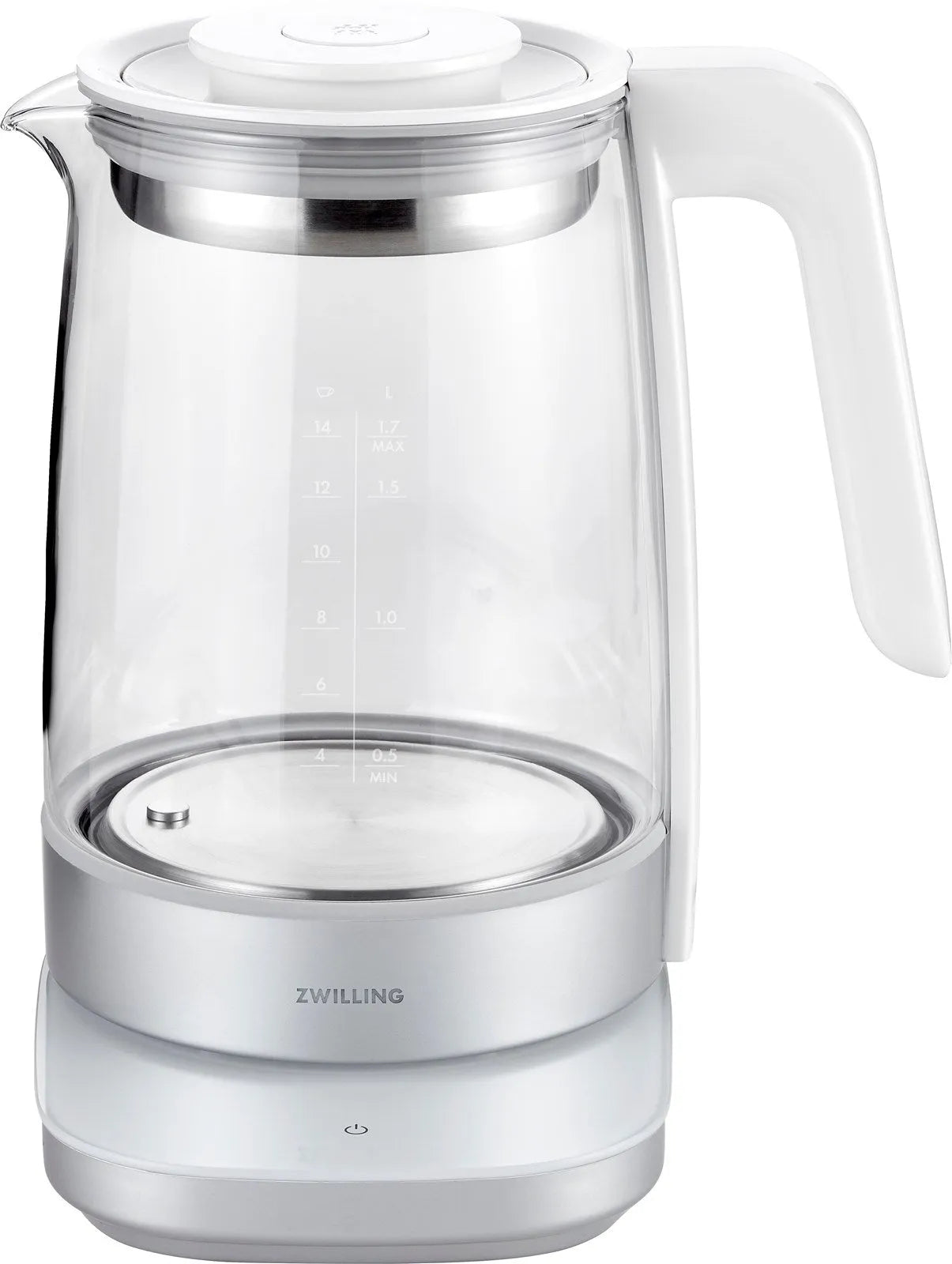 Zwilling Enfinigy Glas-Wasserkocher 1.7l: Modernes Design in Weiß.