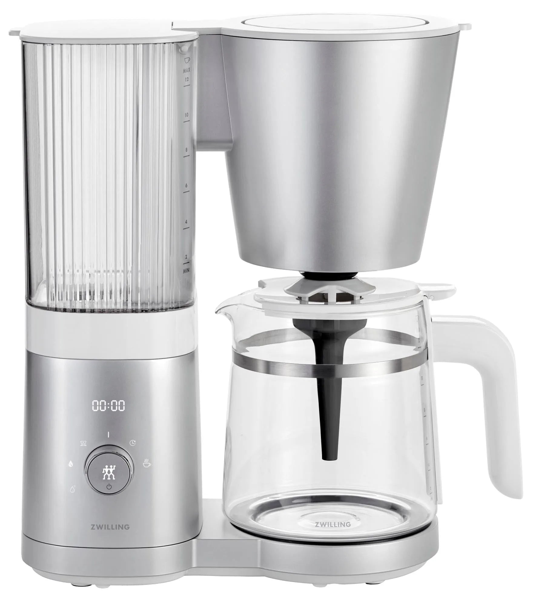 Zwilling Enfinigy: Stilvolle 1.5l Filterkaffeemaschine in Silber.