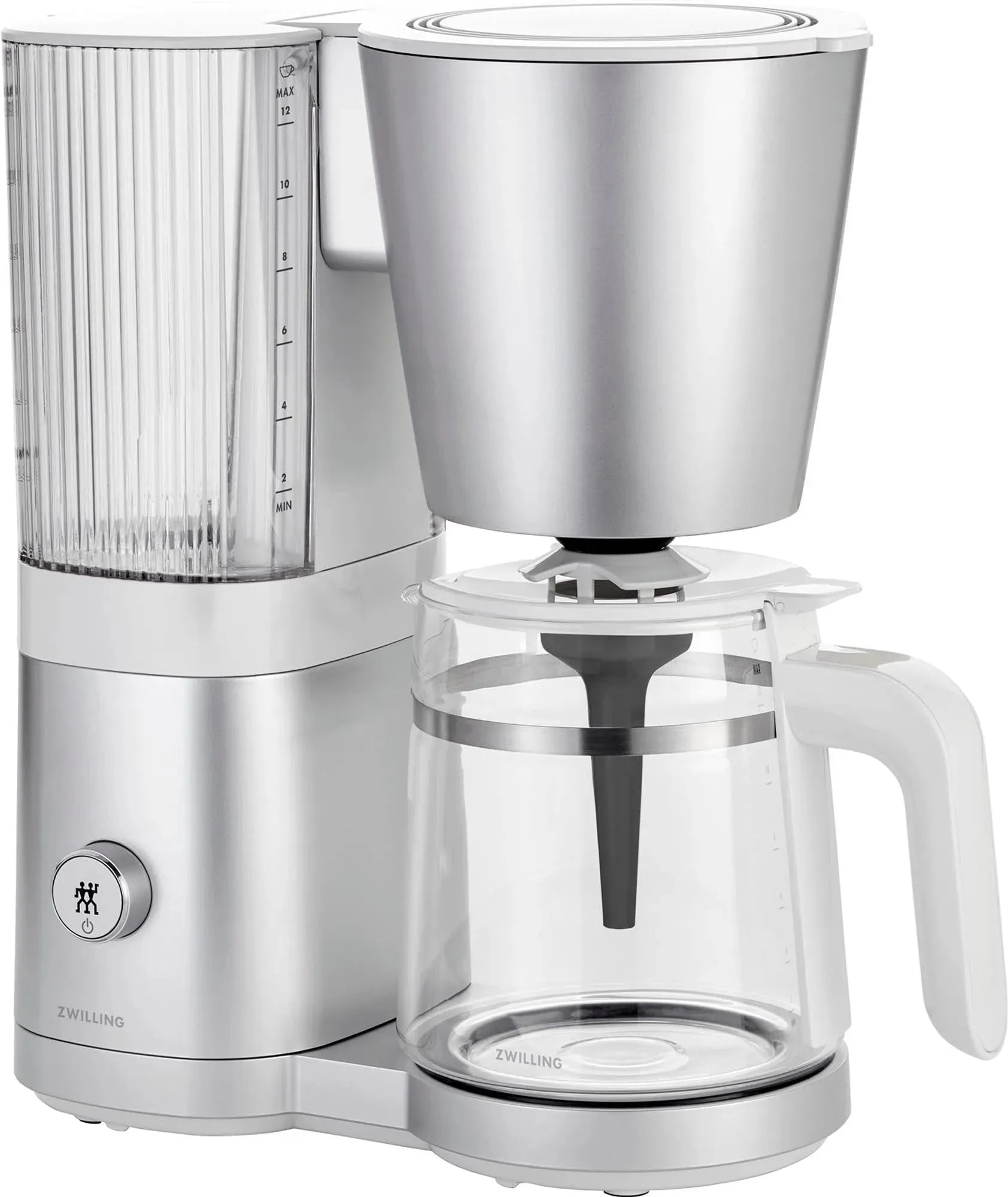 Elegante 1,5L Zwilling Filterkaffeemaschine in Silber: Edelstahl, intuitive Bedienung, Warmhaltefunktion, Tropf-Stopp, bester Kaffeegenuss.