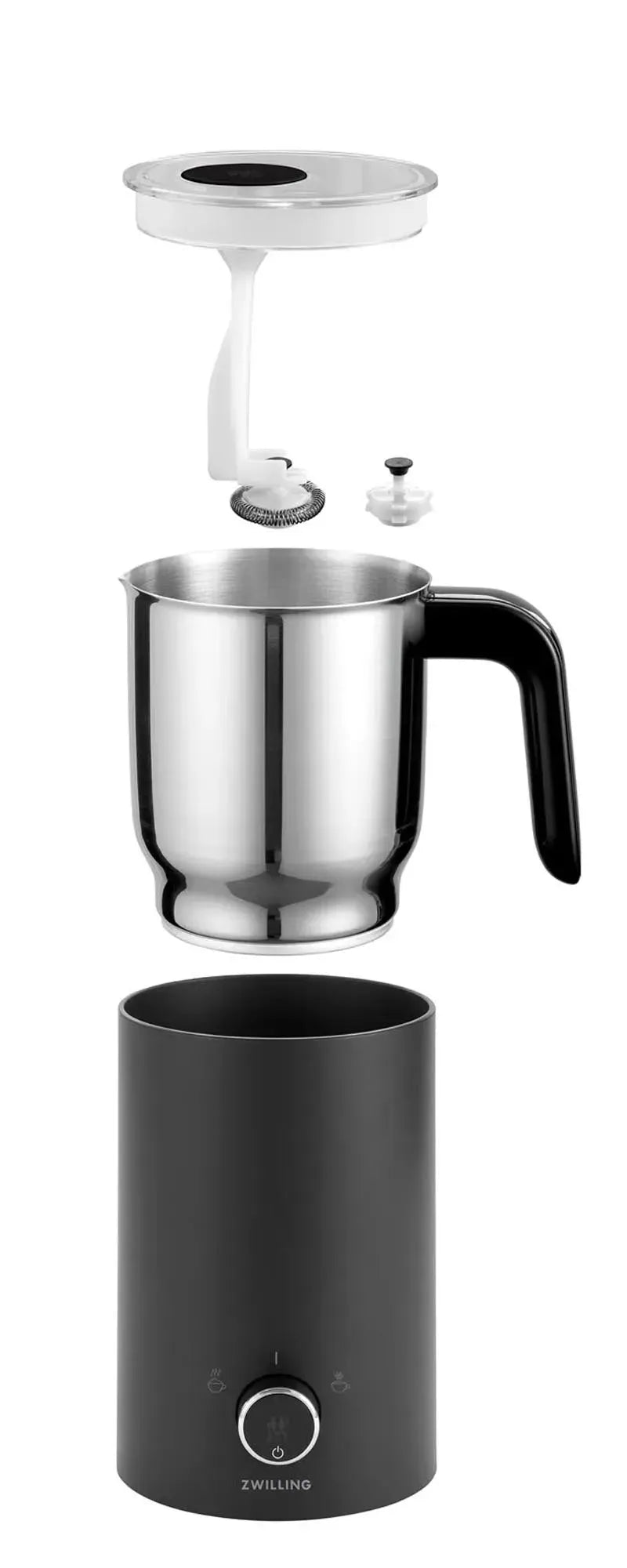 Eleganter 400ml Zwilling Milchaufschäumer in modernem Schwarz.