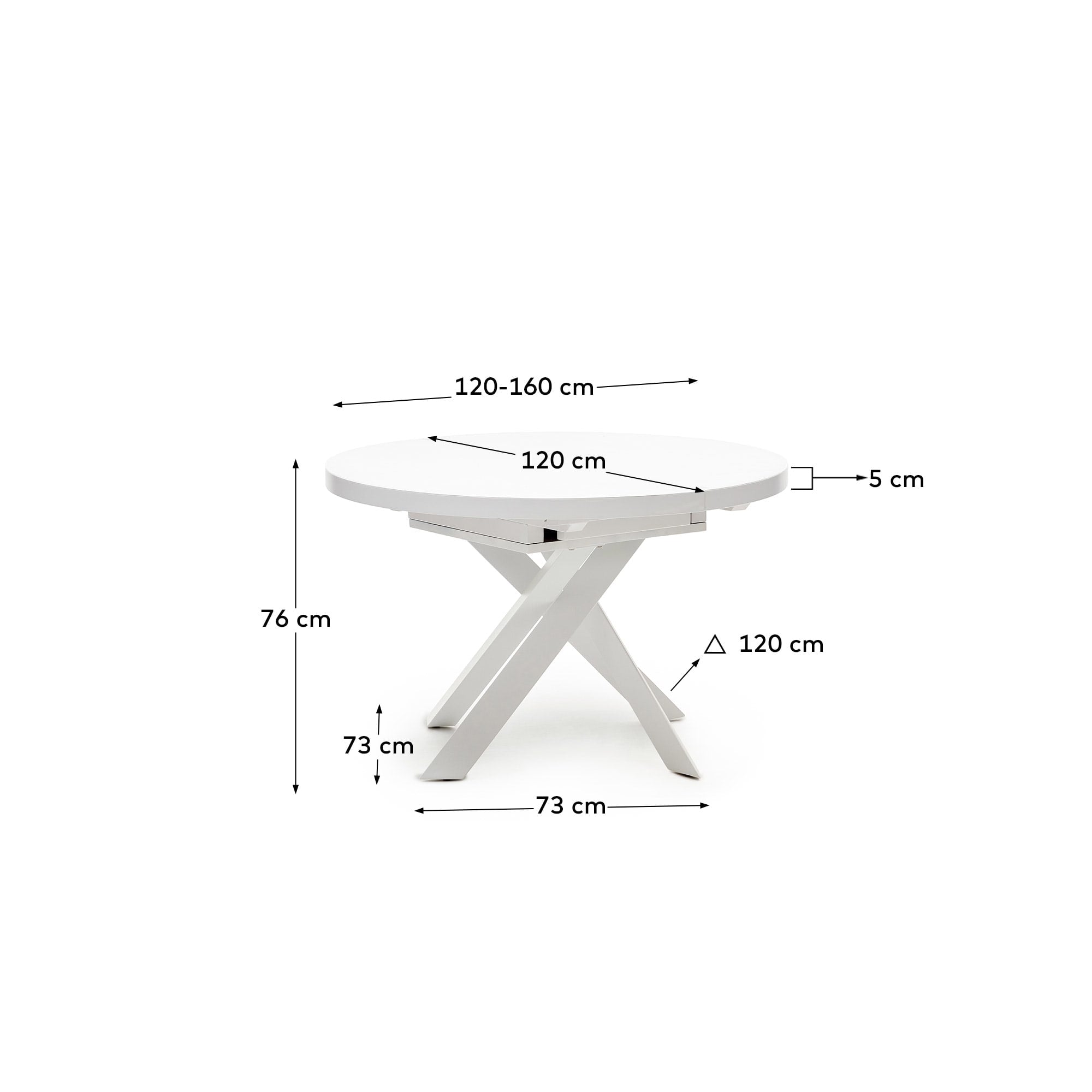 Vashti runder Ausziehtisch aus Glas, MDF, Stahlbeine mit weissem Finish Ø120(160)x120cm in Weiß präsentiert im Onlineshop von KAQTU Design AG. Esstisch ist von Kave Home