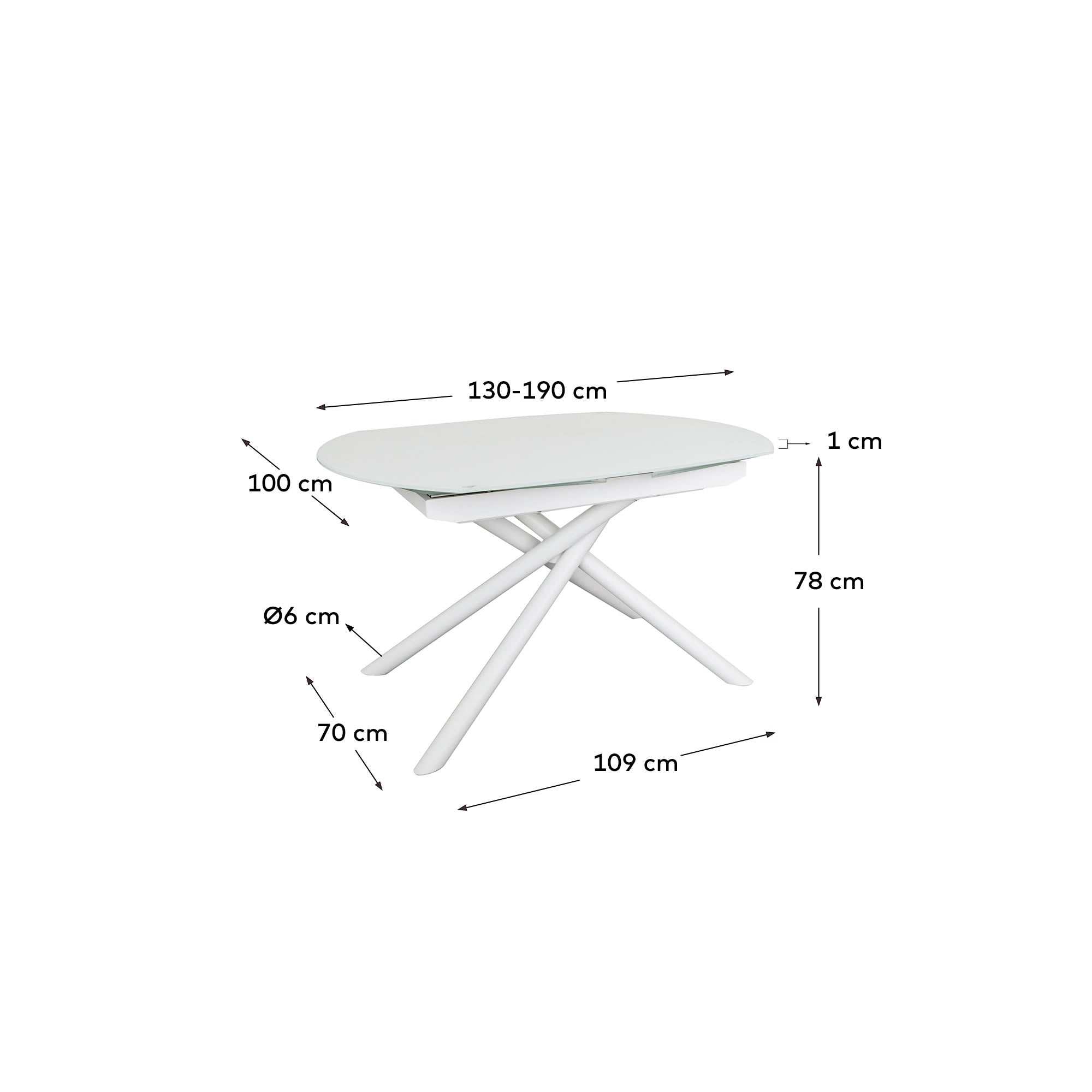 Yodalia Ausziehtisch aus getempertem Glas und Stahlbeine mit weissem Finish 130(190)x100 cm in Weiß präsentiert im Onlineshop von KAQTU Design AG. Esstisch ist von Kave Home