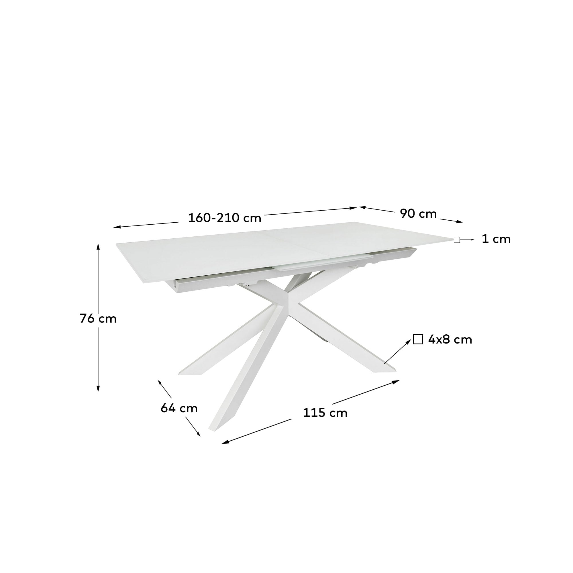 Atminda Ausziehtisch aus getempertem Glas Stahlbeine mit weissem Finish 160 (210) x 90 cm in Weiß präsentiert im Onlineshop von KAQTU Design AG. Esstisch ist von Kave Home