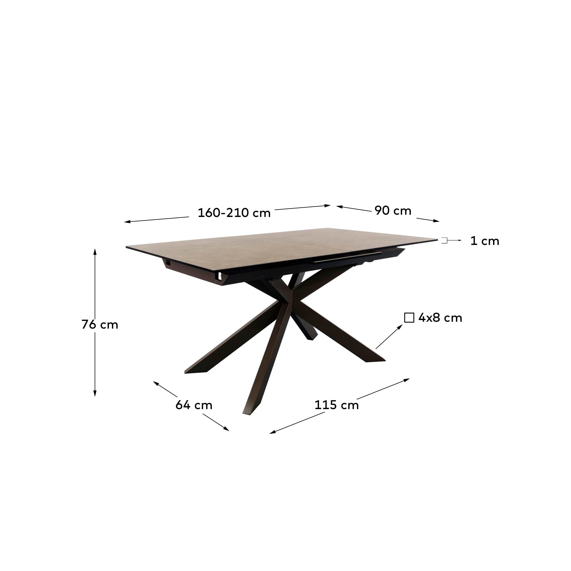 Atminda Ausziehtisch mit Feinsteinzeugplatte und Stahlbeine braun 160(210)x90 cm in Braun präsentiert im Onlineshop von KAQTU Design AG. Esstisch ist von Kave Home