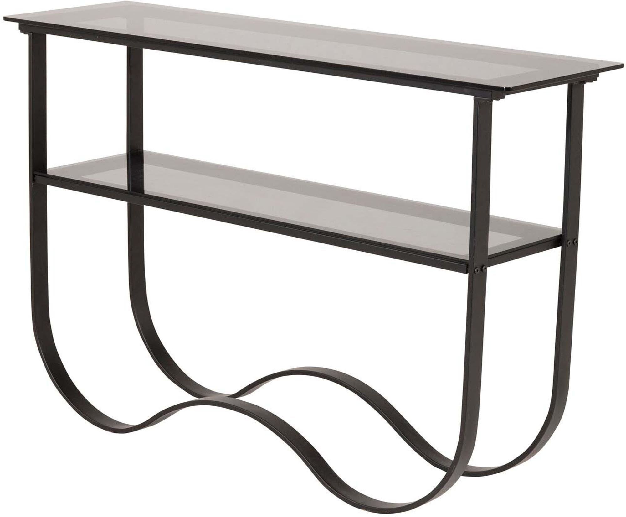 Eleganter Wavy Tisch: Schwarzes Metall, Glasplatte, flexibel platzierbar, ideal für moderne Räume. Stilvoll und praktisch.