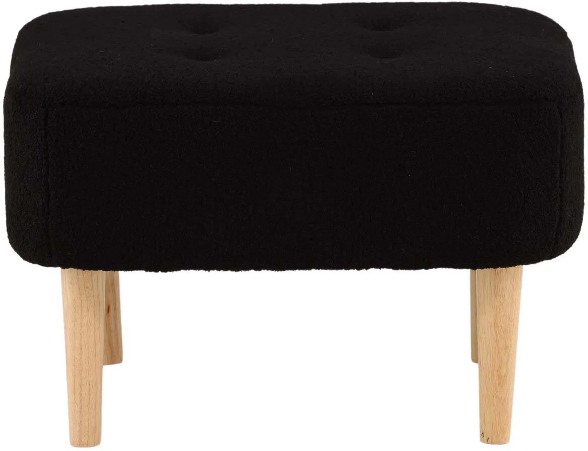 Eleganter Pouf aus schwarzem Vlies, ideal als Sitzgelegenheit oder Fußablage. Stabil durch Holz und Metall. Vielseitig einsetzbar.