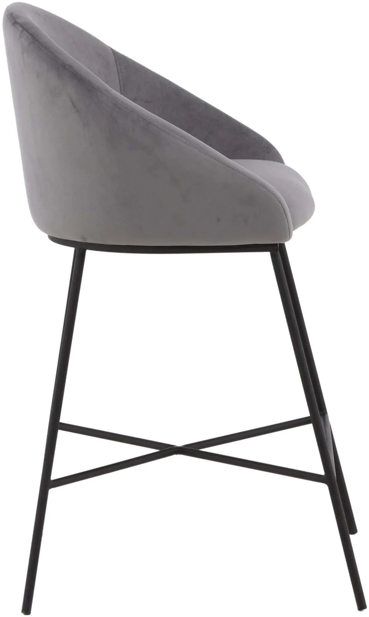 Eleganter Velvet Barstuhl in Grau von Venture Home: Luxuriöser Samt, stabile Stahlbeine, ideal für Bars und hohe Tische.