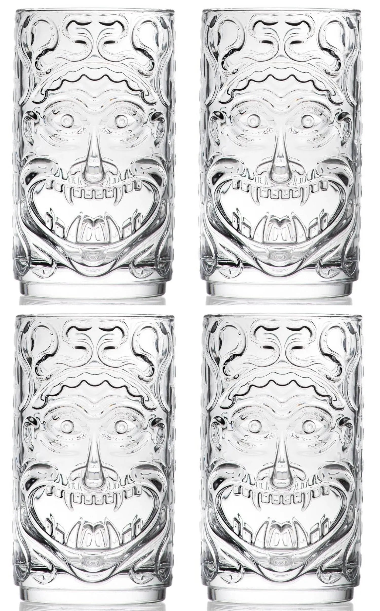 Stilvolles 4er Set Tiki Sardinia Tumbler von RCR: Hochwertiges Glas, tropisches Design, spülmaschinenfest, ideal für Cocktails und Säfte.