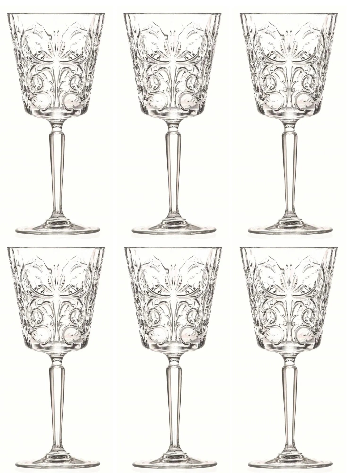 Elegantes 6er Set Tattoo Weingläser von RCR, 29cl, mit einzigartigem Design, brillanter Klarheit und spülmaschinenfest.