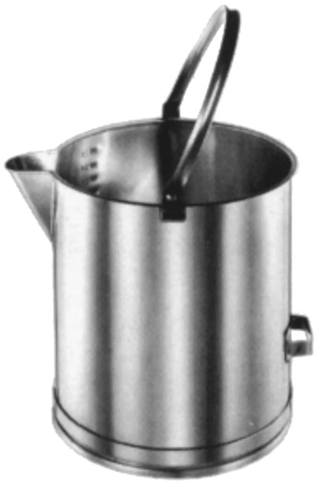 Robuster 20L Edelstahl-Massbecher mit Ausguss, ideal für Gastronomie und Labore. Präzises Abmessen und Ausgießen.