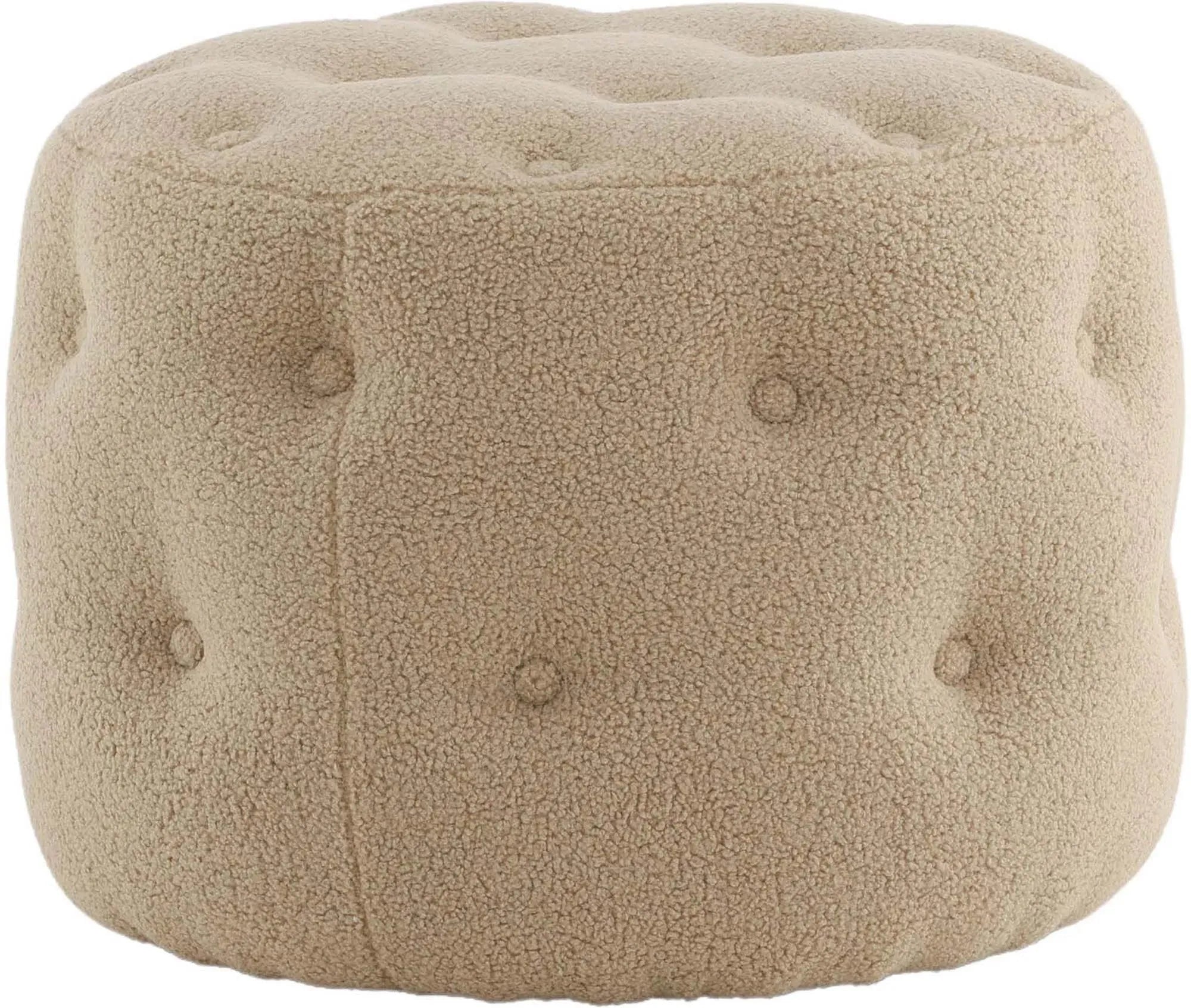 Eleganter Benjamin Ottoman von Venture Home: Zylinderform, Teddystoff in Beige, 44x55cm, stilvoll und vielseitig.