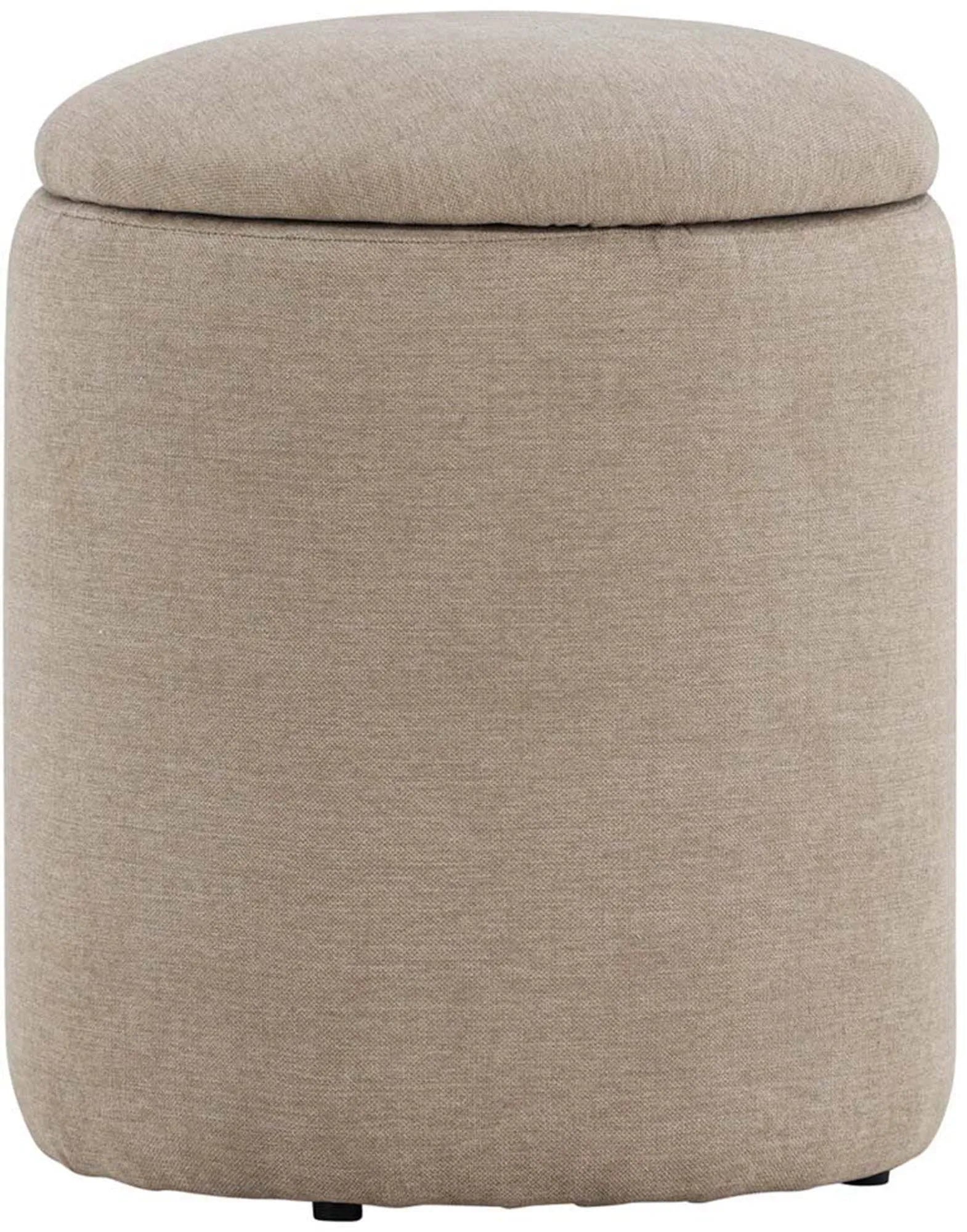 Moderner Limpen Pouf in Beige, aus hochwertigem Leinen gefertigt.