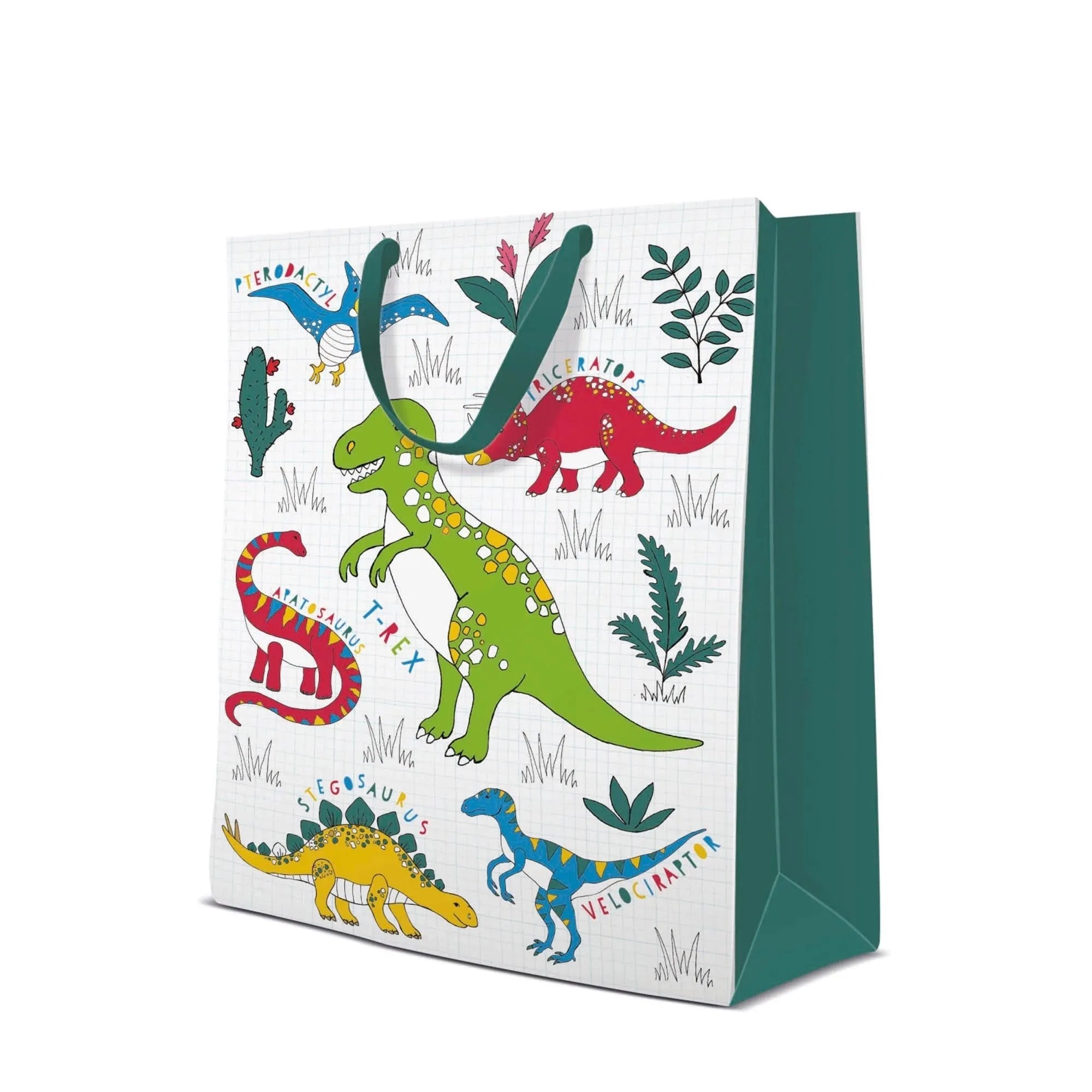 Geschenktüte Dinosaurier 30x41x12 cm: Perfekt für Dino-Fans, umweltfreundlich, farbenfroh, stabil, ideal für Geburtstage.