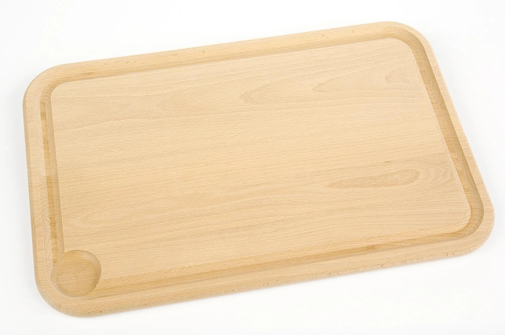 Holzbrett Buche 40x26x1.9 cm: robust, hygienisch, mit Saftrille. Ideal zum Schneiden und Servieren. Ästhetisch und langlebig.