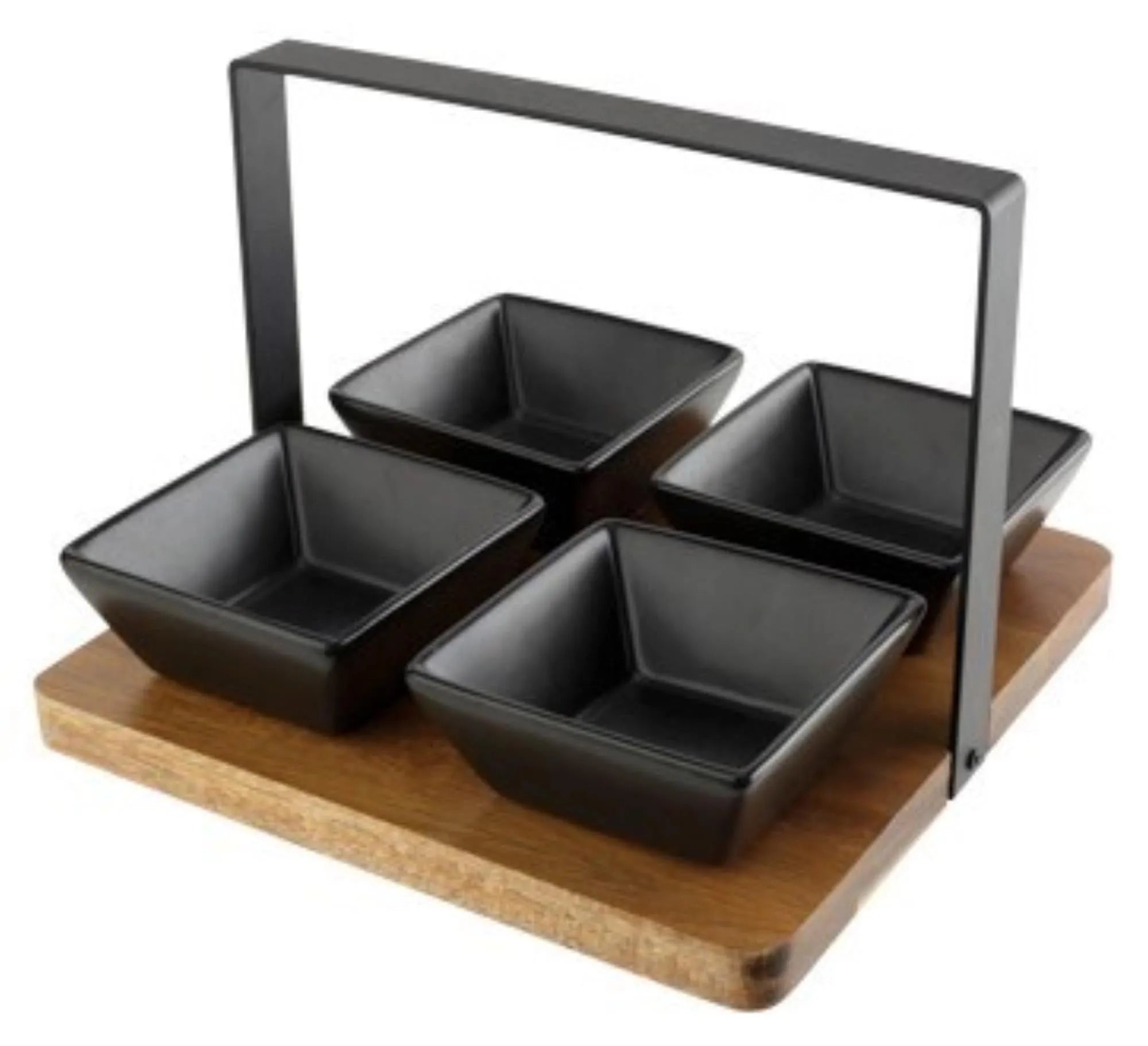 Elegantes Apero Regal aus Holz mit 4 Keramikschalen (20x20cm, 17cm) von Cosy & Trendy – ideal für stilvolle Snack-Präsentationen.