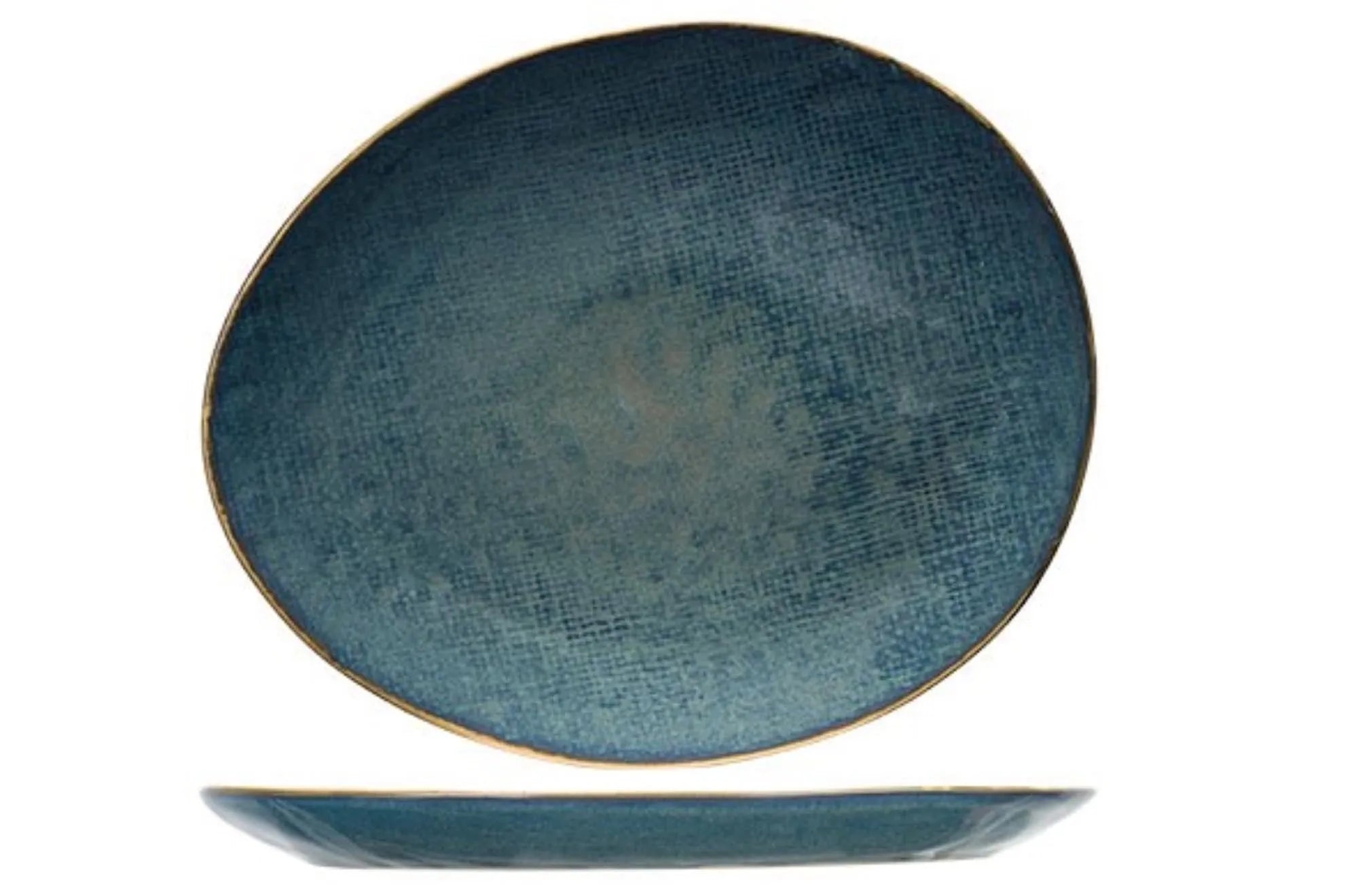 Eleganter Aicha blau Speiseteller, oval 27x23 cm, aus robustem Steingut. Perfekt für stilvolle Präsentationen und spülmaschinenfest.