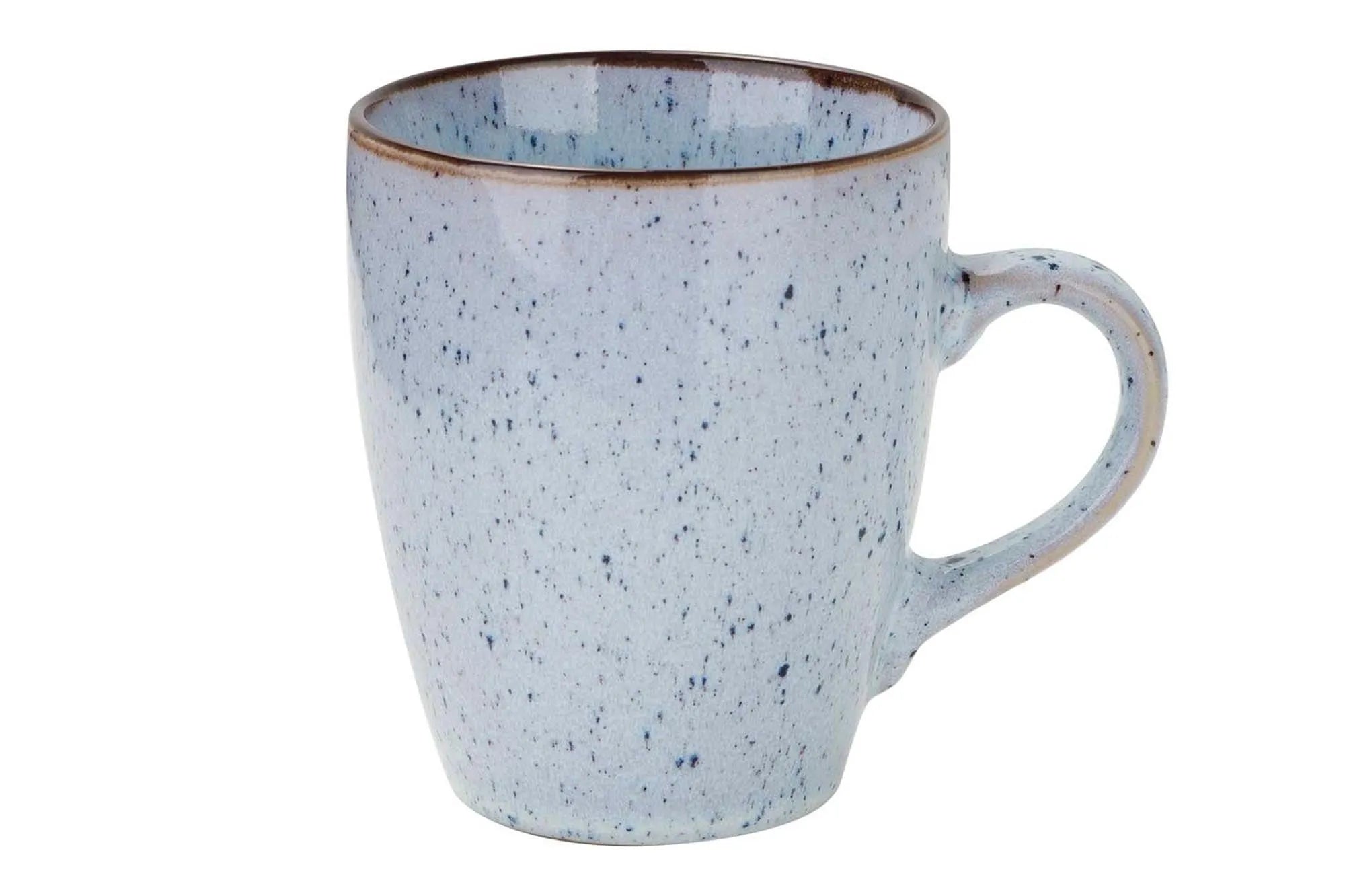 Eleganter blauer Henkelbecher aus Steingut, 35 cl, Ø 8,5 cm, H 10,5 cm, ideal für Kaffee und Tee, spülmaschinen- und mikrowellengeeignet.