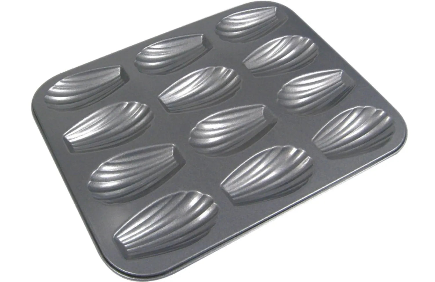 Backblech für 12 Madeleines von de Buyer, 26x20cm, aus Stahl mit Antihaftbeschichtung für gleichmäßiges Backen und einfache Reinigung.