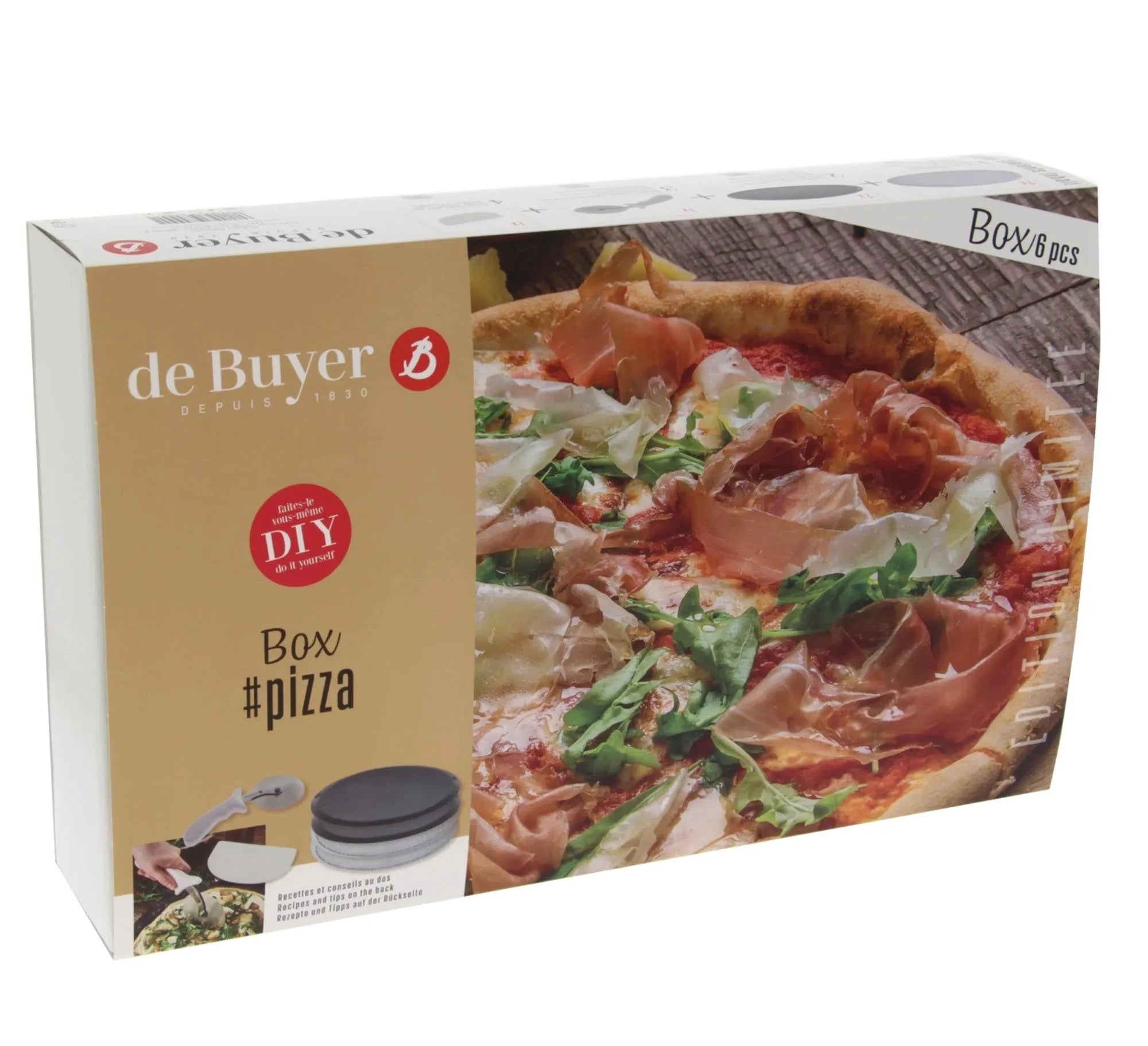 6er Set PIZZA: Hochwertige Backroste, scharfes Pizzarad, praktisches Teighorn. Perfekt für knusprige, selbstgemachte Pizza!