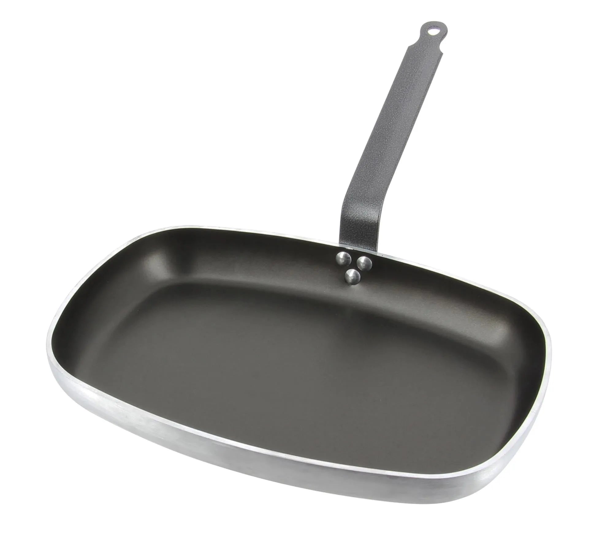 Die CHOC Fischpfanne 40x28cm von de Buyer: Antihaft-Aluminium für gleichmäßige Wärme, ideal für Fischgerichte, ergonomische Griffe.